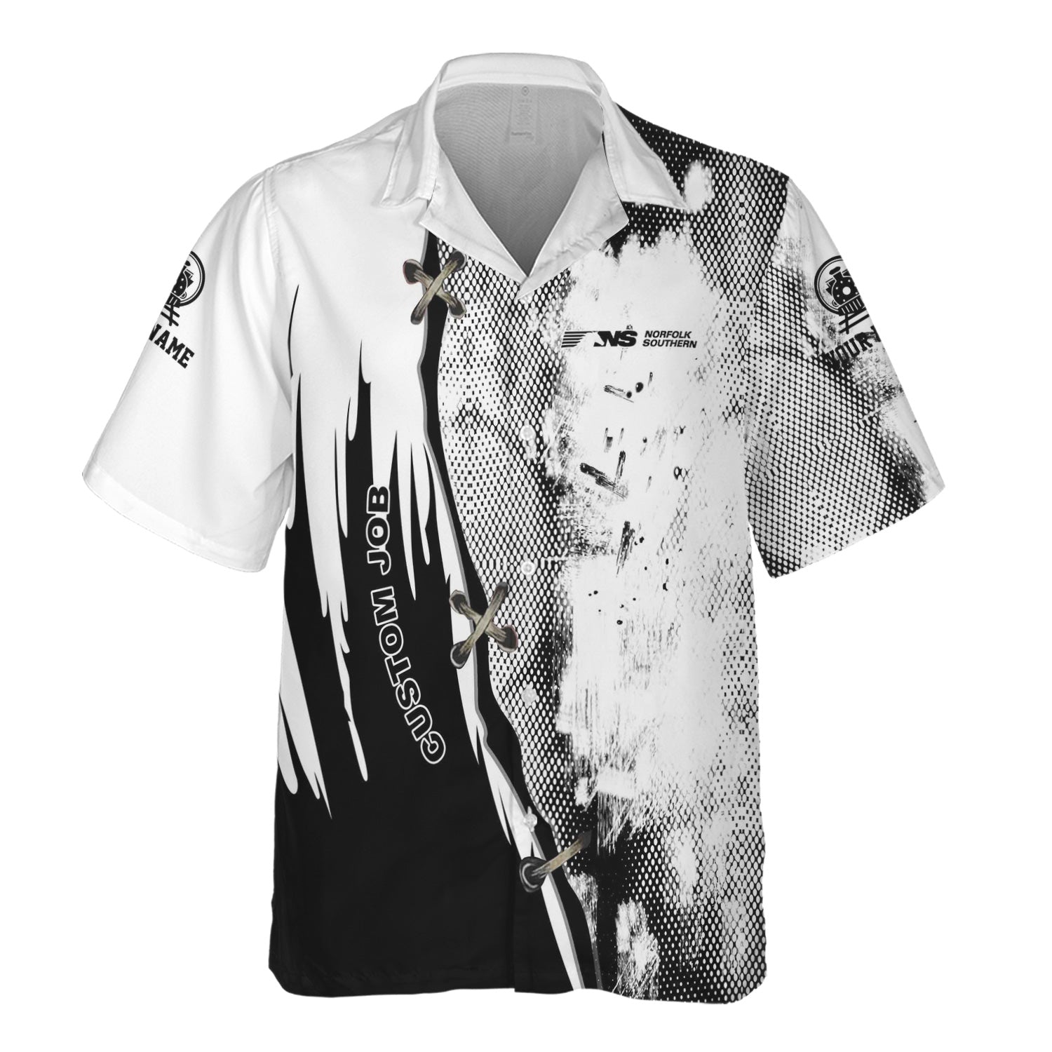 Railspirit Personalized Norfolk Southern Railway Hawaiian Shirt Retro Stitches Design with Custom Position Train Shirt