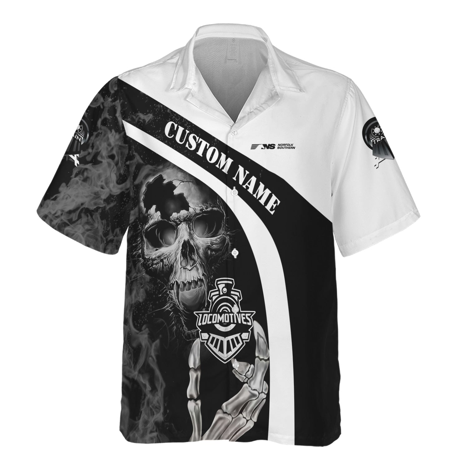 Railspirit Personalized Norfolk Southern Railway Hawaiian Shirt Flame Skull Design Train Shirt for Locomotive Fans