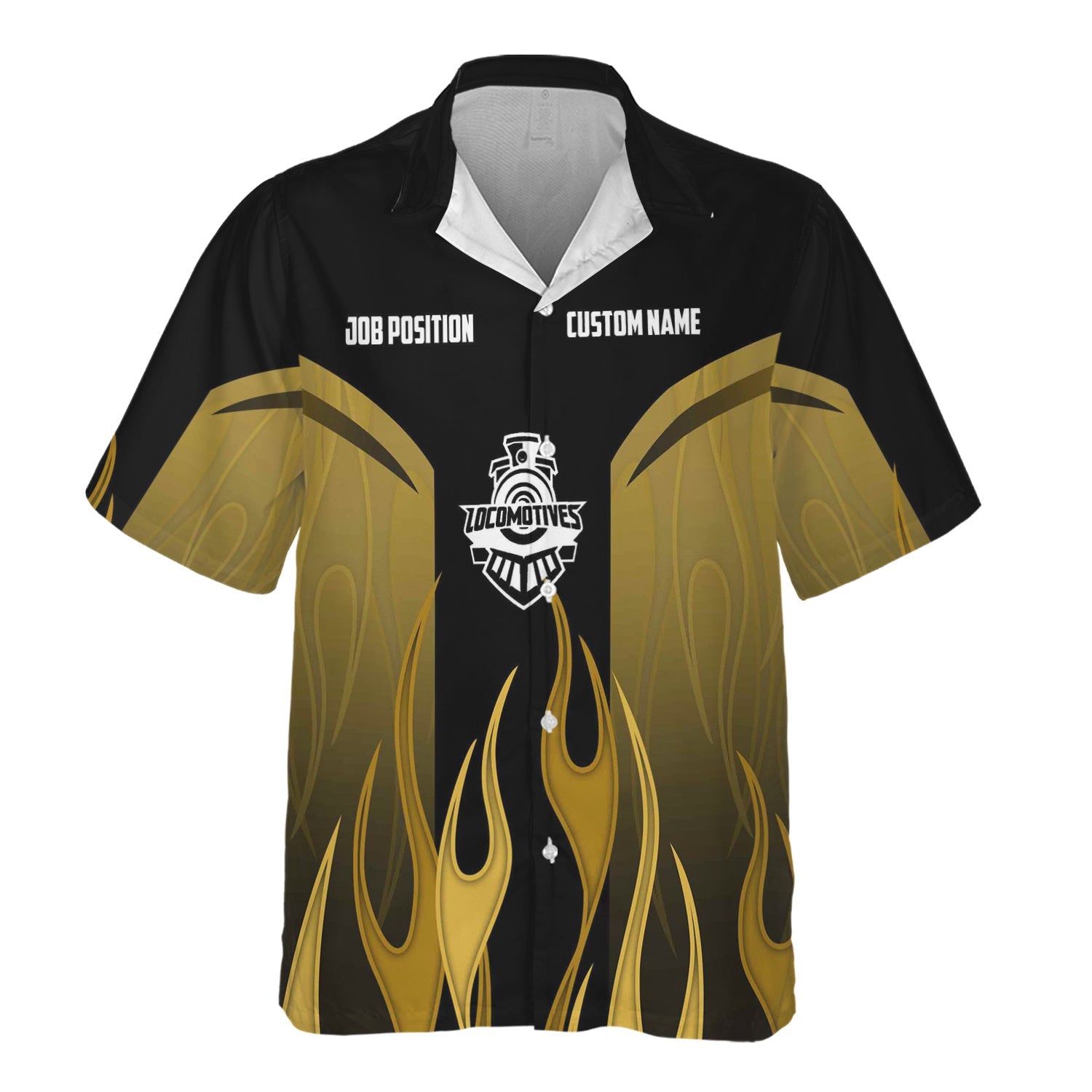 Railspirit Custom Name and Job Title Norfolk and Western Railway Hawaiian Shirt Flame Graphic N&W Train Shirt For Rail Workers