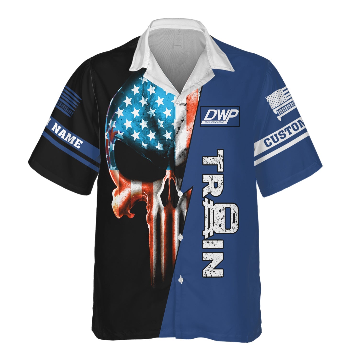 Railspirit Personalized Duluth, Winnipeg and Pacific Railway Hawaiian Shirt Train Skull American Flag Shirt All Over Print