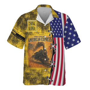 Railspirit Personalized Central of Georgia Railway Hawaiian Shirt Retro American Express Train With USA Flag Shirt