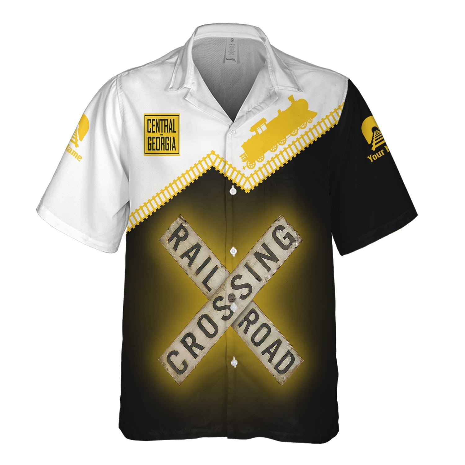 Railspirit Personalized Central of Georgia Railway Hawaiian Shirt Railroad Crossing Printed Train Track Shirt