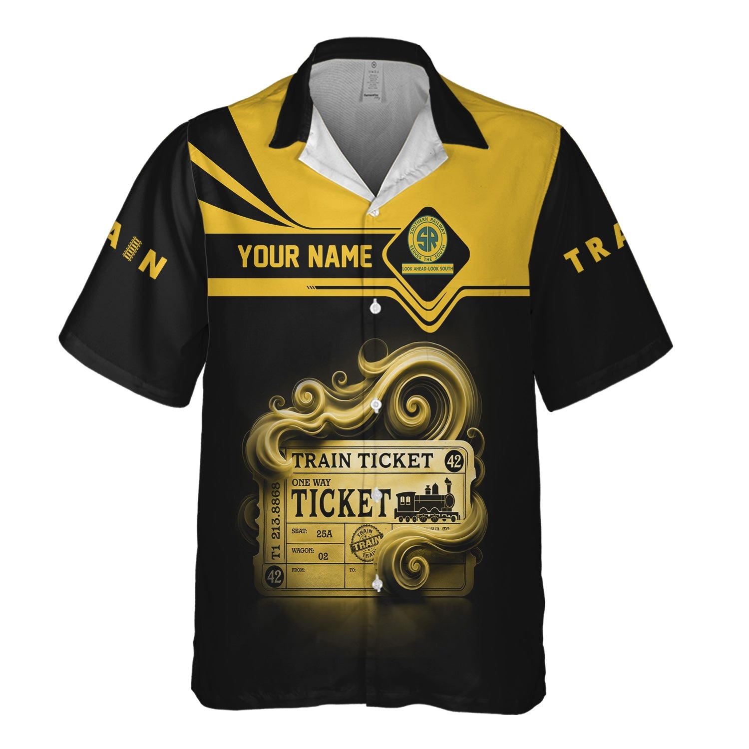 Railspirit Personalized Southern Railway U.S Hawaiian Shirt Train Ticket  American Locomotive Printed Train