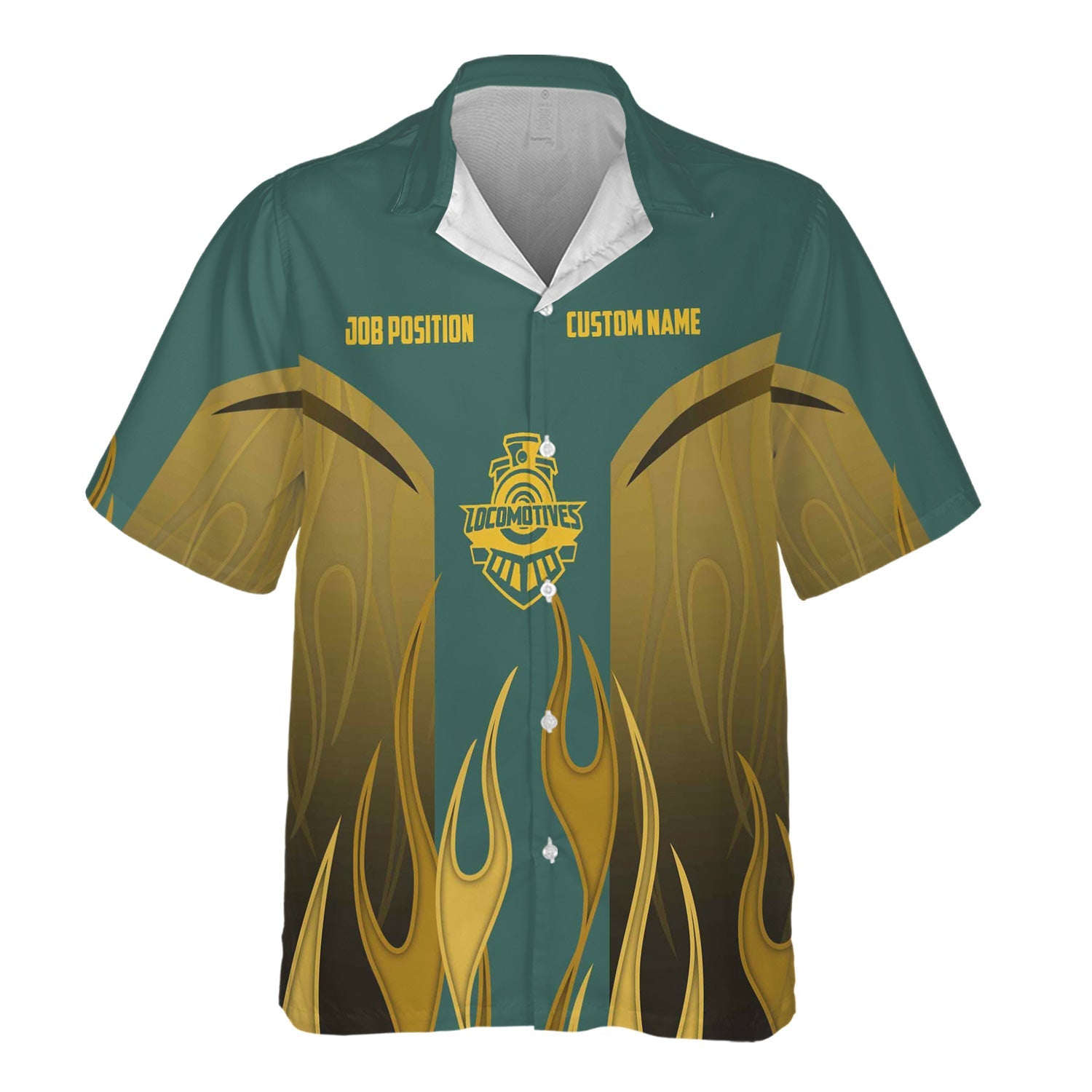 Railspirit Custom Name and Job Title Southern Railway U.S Hawaiian Shirt Flame Graphic SOU Train Shirt For Rail Workers