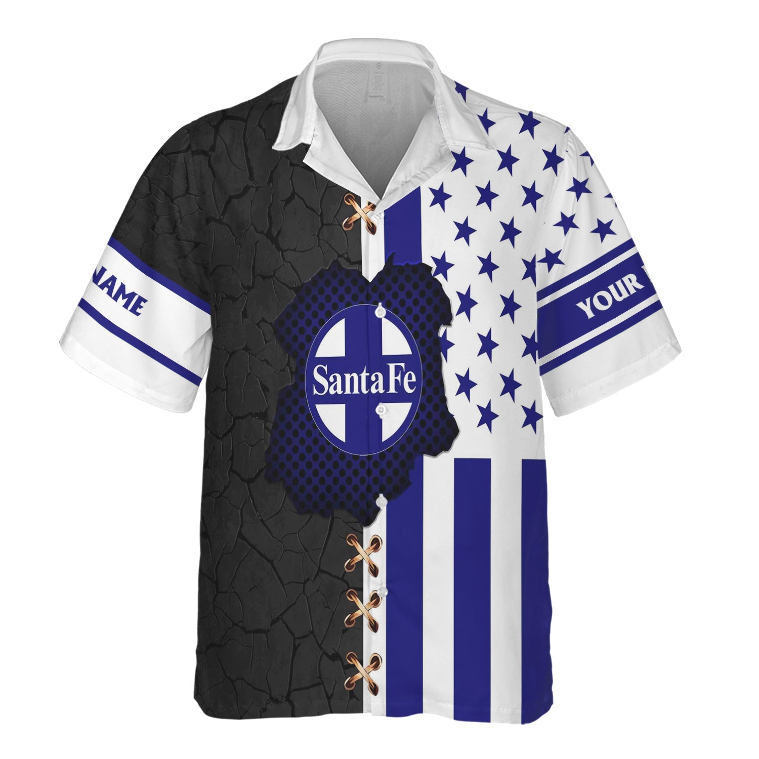 Railspirit Personalized Santa Fe ATSF Railway Hawaiian Shirt American Flag with Crack Effect Atchison, Topeka and Santa Fe Train Shirt
