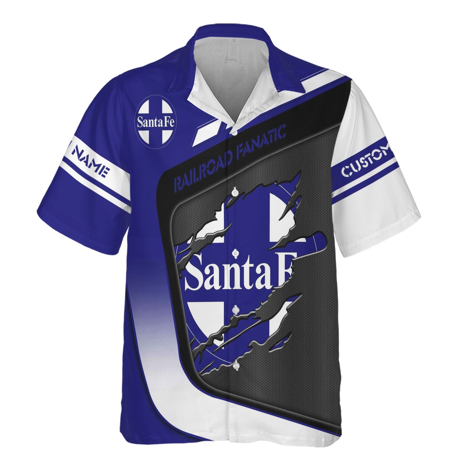 Railspirit Personalized Santa Fe ATSF Railway Hawaiian Shirt Ripped Texture Style Atchison, Topeka and Santa Fe Train Shirt For Railroad Fanatic