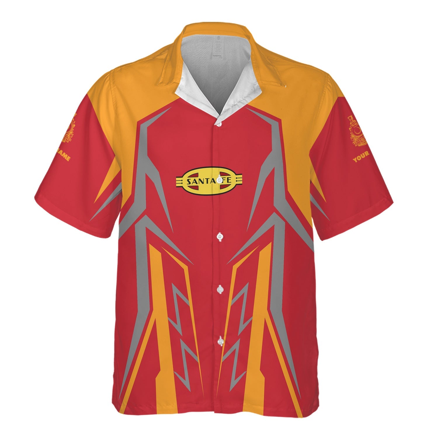 Railspirit Personalized Santa Fe ATSF Railway Hawaiian Shirt Futuristic Design with Custom Job Atchison, Topeka and Santa Fe Train Shirt