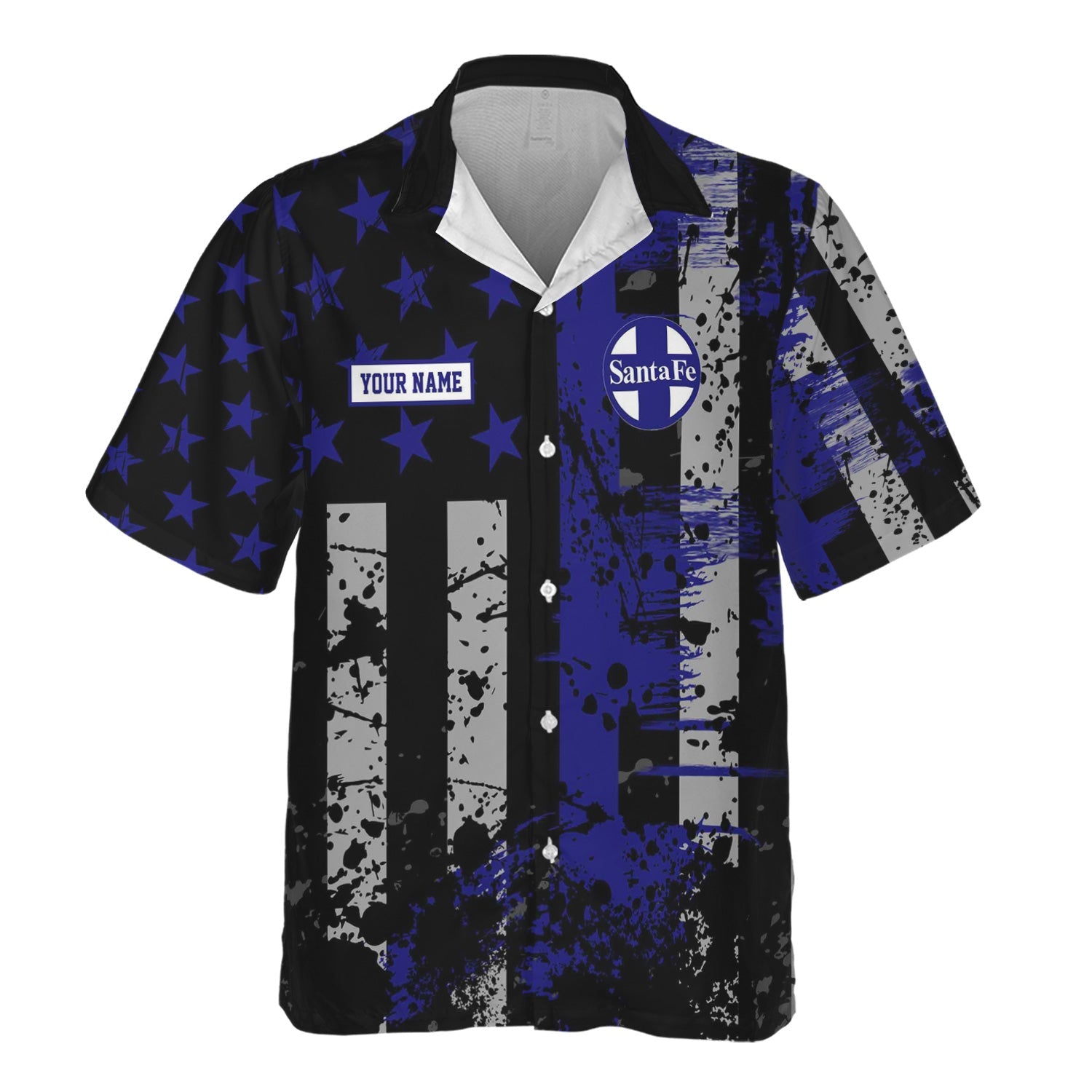 Railspirit Personalized Santa Fe ATSF Railway Hawaiian Shirt Artistic Paint American Flag Style Atchison, Topeka and Santa Fe Train Shirt