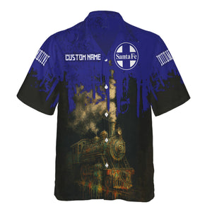 Railspirit Personalized Santa Fe Railway Hawaiian Shirt Vintage Train Art Style Atchison, Topeka and Santa Fe Railway Shirt For Locomotive Fans