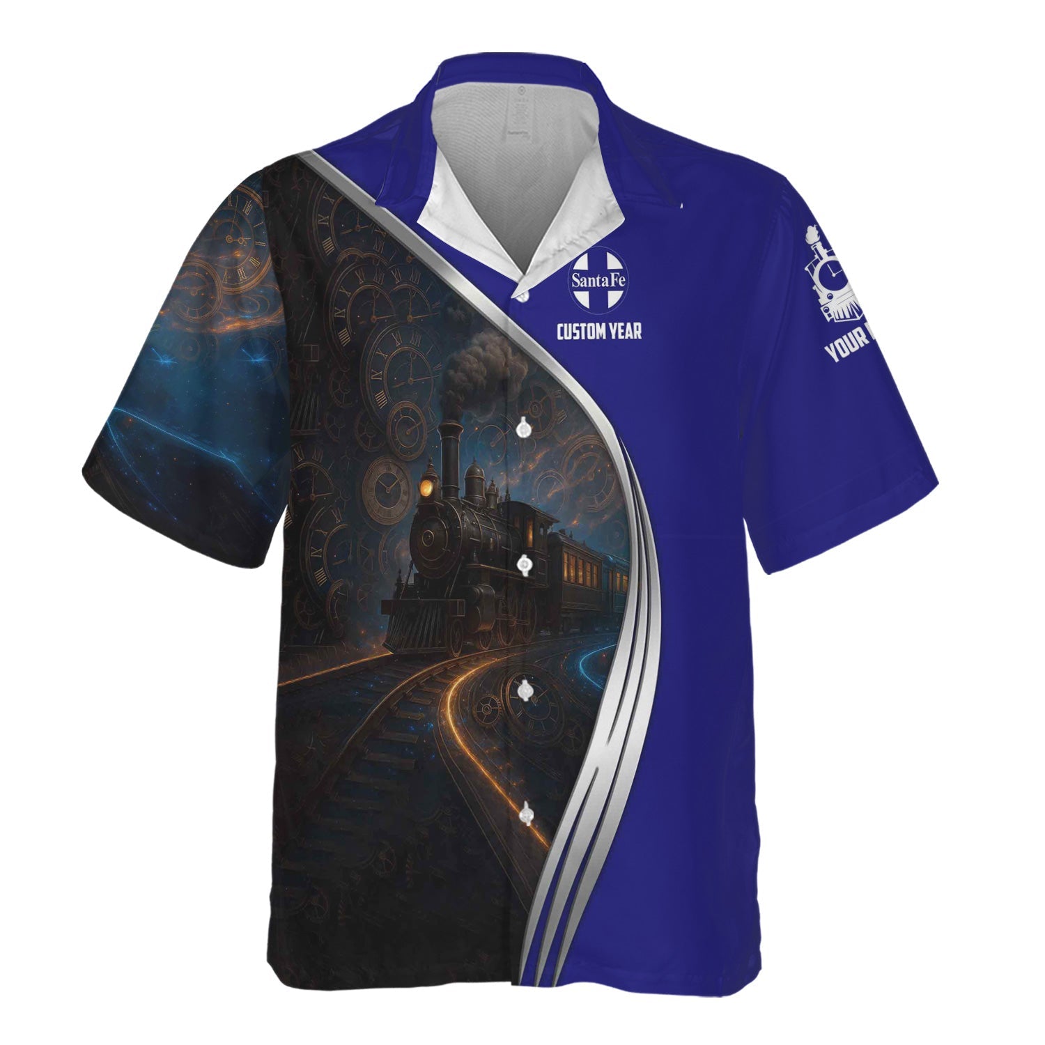 Railspirit Personalized Santa Fe ATSF Railway Hawaiian Shirt Steampunk Locomotive with Custom Year Atchison, Topeka and Santa Fe Train Shirt