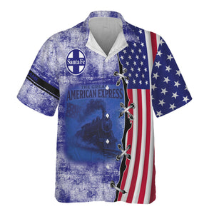 Railspirit Personalized Santa Fe Railway Hawaiian Shirt Retro American Express Train With USA Flag Atchison, Topeka and Santa Fe Railway Shirt