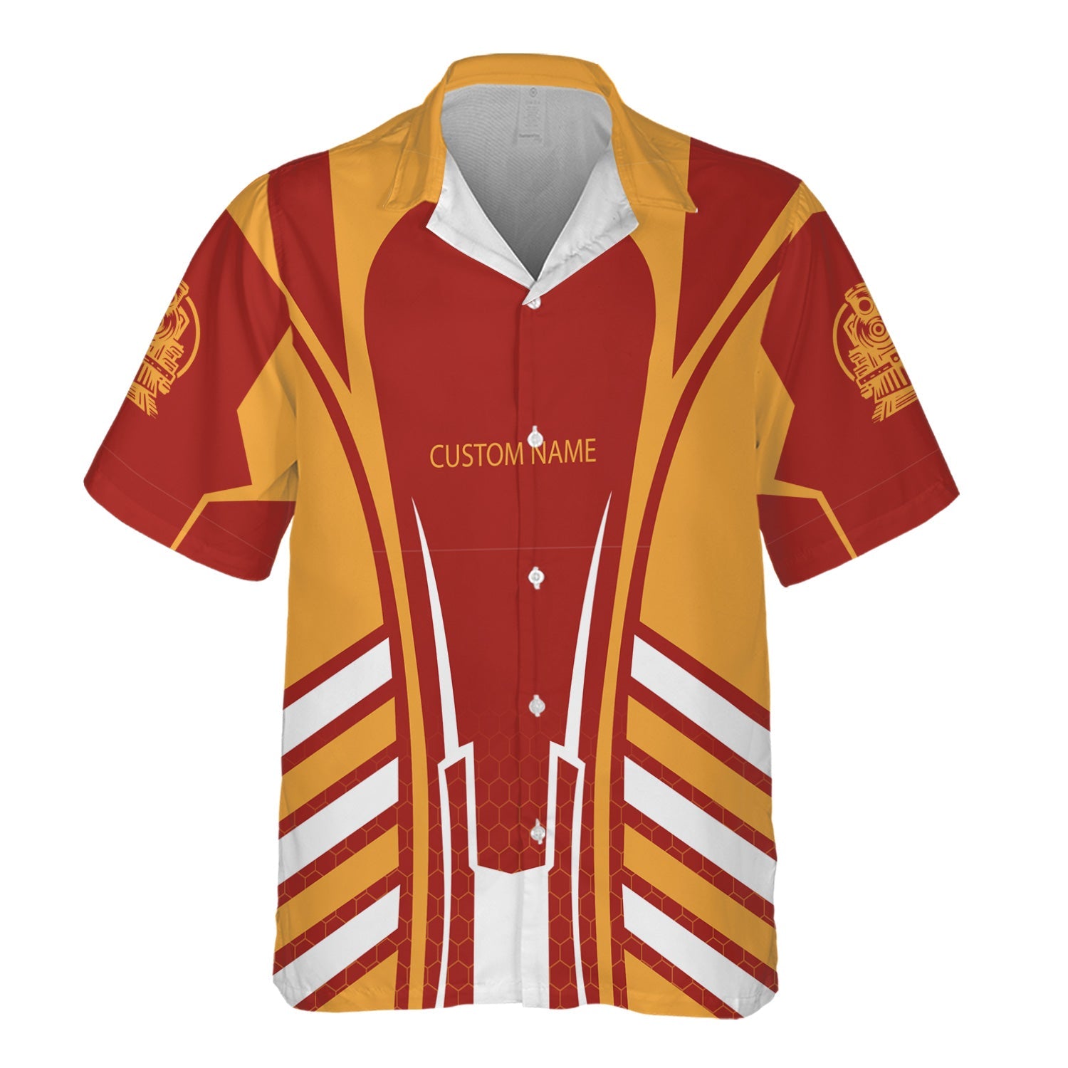 Railspirit Personalized Chicago South Shore and South Bend Railroad Hawaiian Shirt Striped Railroad Style Train Shirt All Over Print