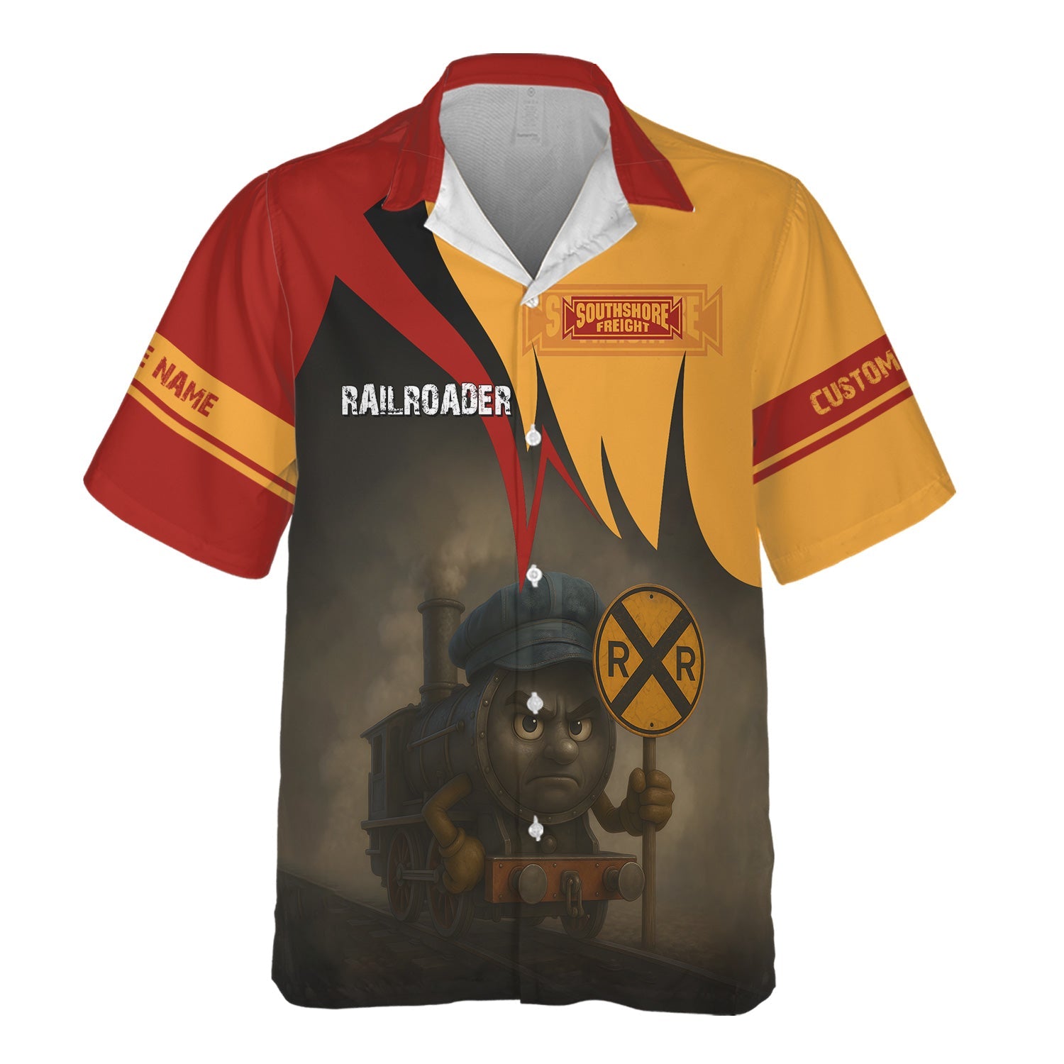 Railspirit Personalized Chicago South Shore and South Bend Railroad Hawaiian Shirt Angry Train Hawaiian Shirt Gift Idea For Train Lover