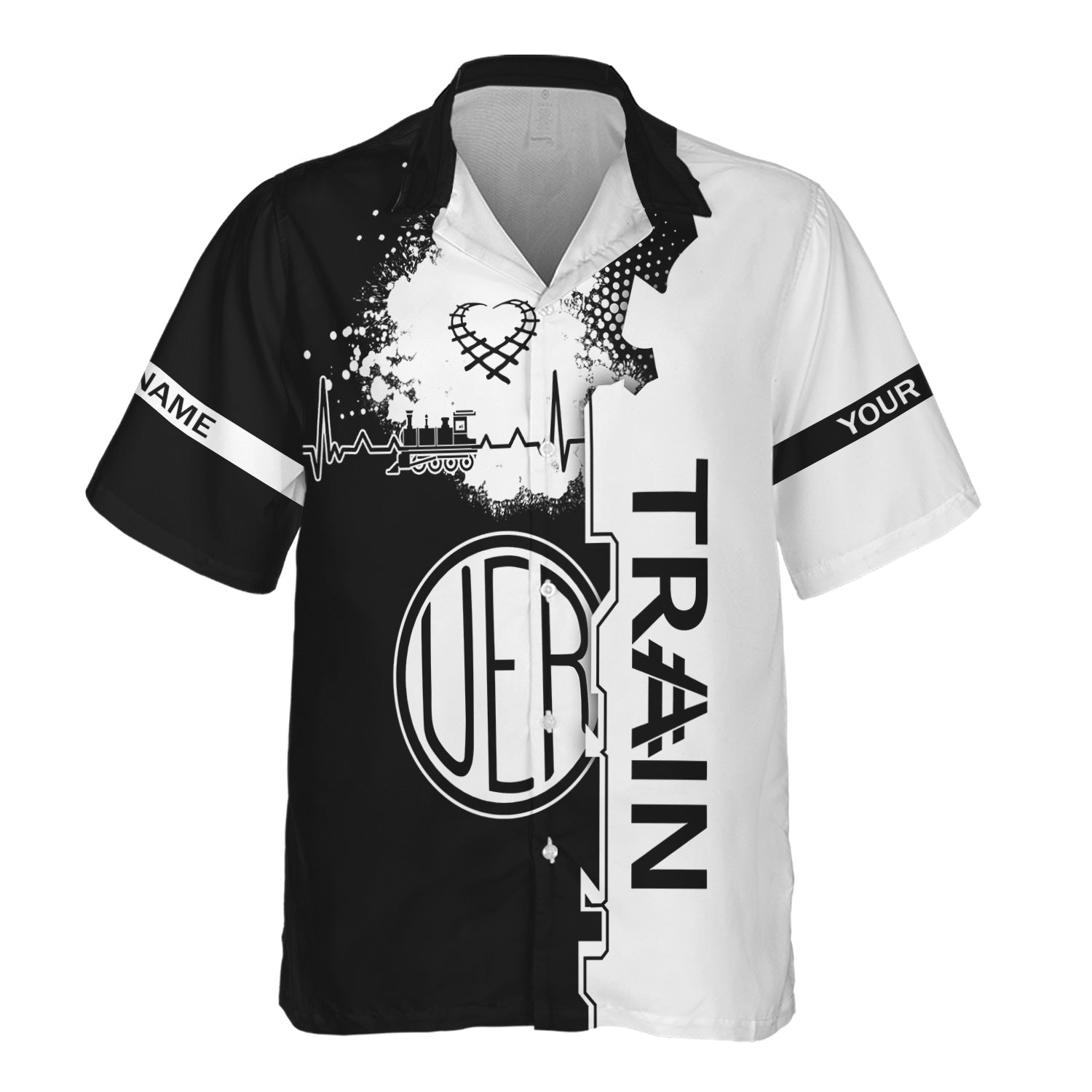 Railspirit Personalized Union Electric Railway Hawaiian Shirt Engine Heartbeat and Track Love Style Shirt Gift Idea For Train Lovers