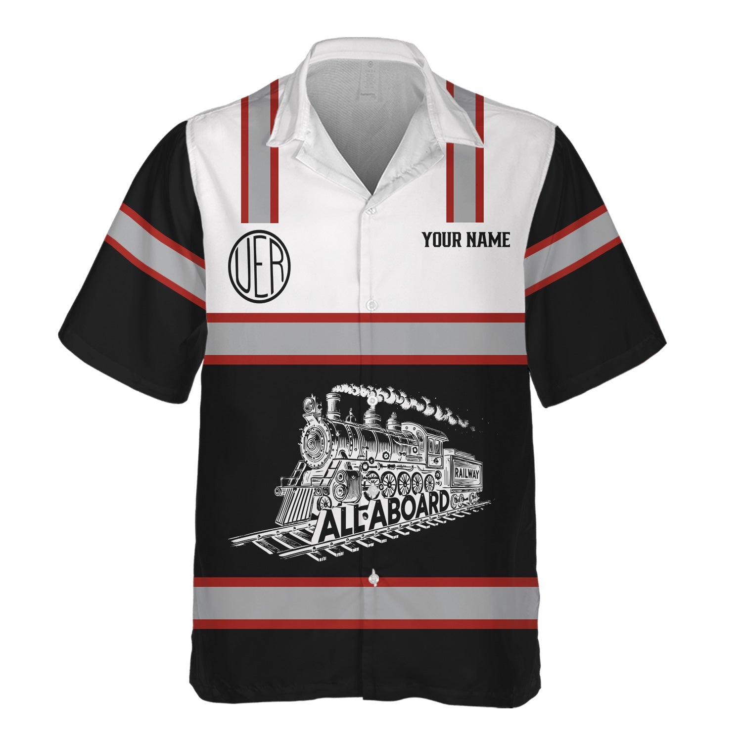 Railspirit Custom Name Union Electric Railway Hawaiian Shirt Eat Train Sleep Repeat Printed Train Shirt
