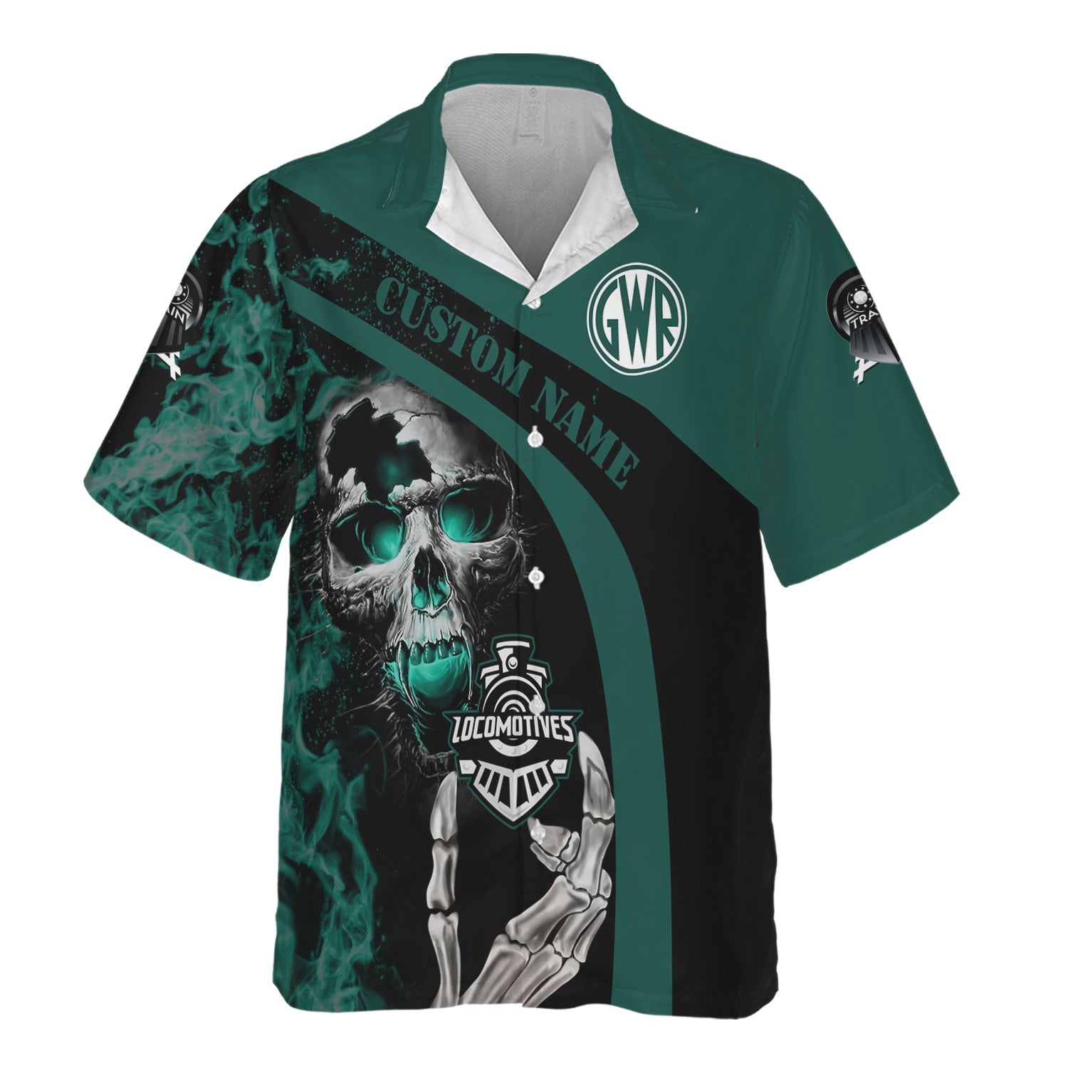 Railspirit Personalized Great Western Railway Hawaiian Shirt Flame Skull Design Train Shirt for Locomotive Fans