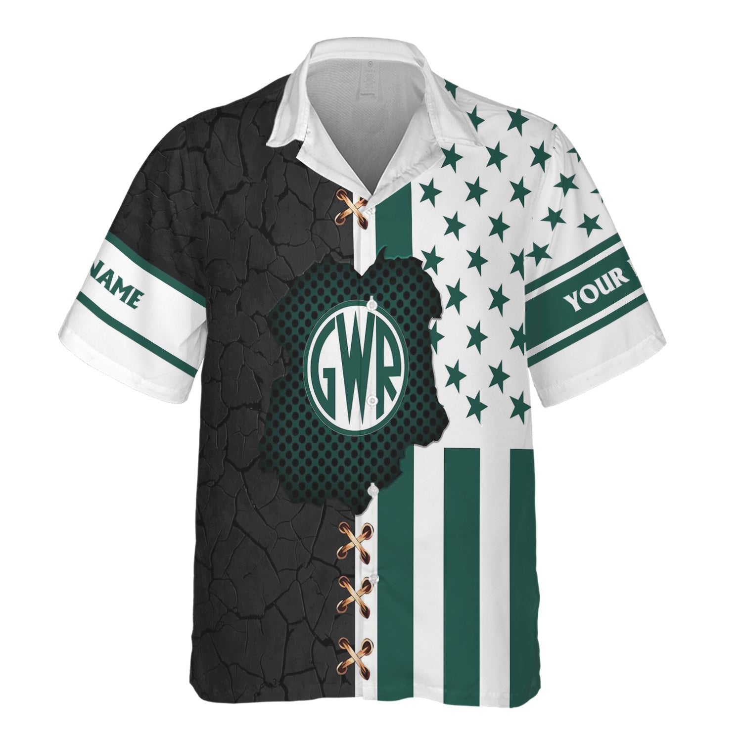 Railspirit Personalized Great Western Railway Hawaiian Shirt American Flag with Crack Effect Train Shirt