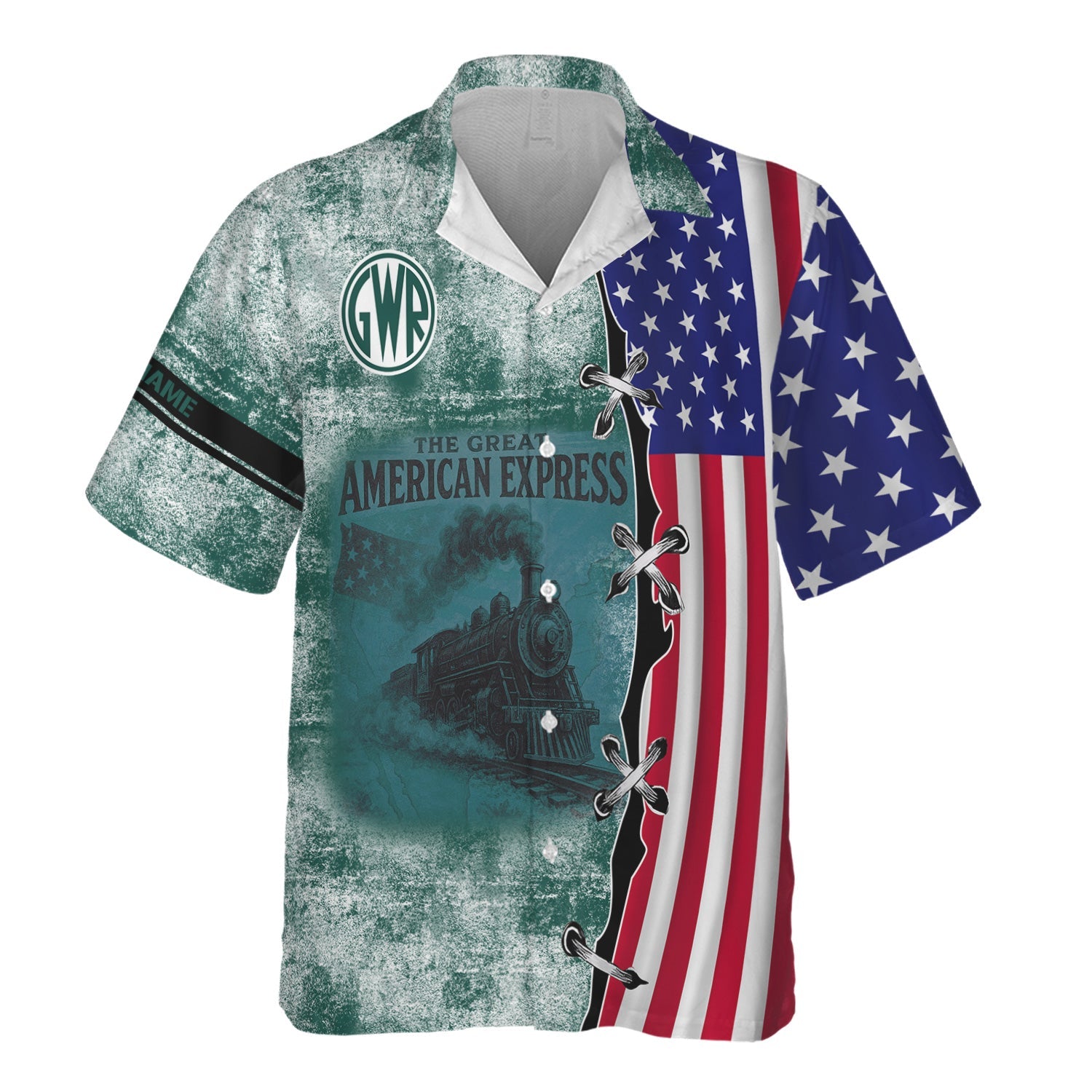 Railspirit Personalized Great Western Railway Hawaiian Shirt Retro American Express Train With USA Flag Shirt