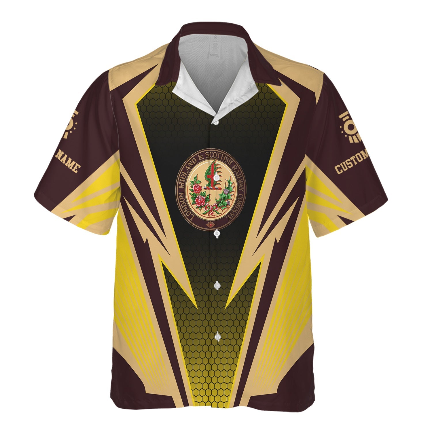 Railspirit Personalized London, Midland and Scottish Railway Hawaiian Shirt Lightning Graphic Style Shirt Gift Idea For Train Lover