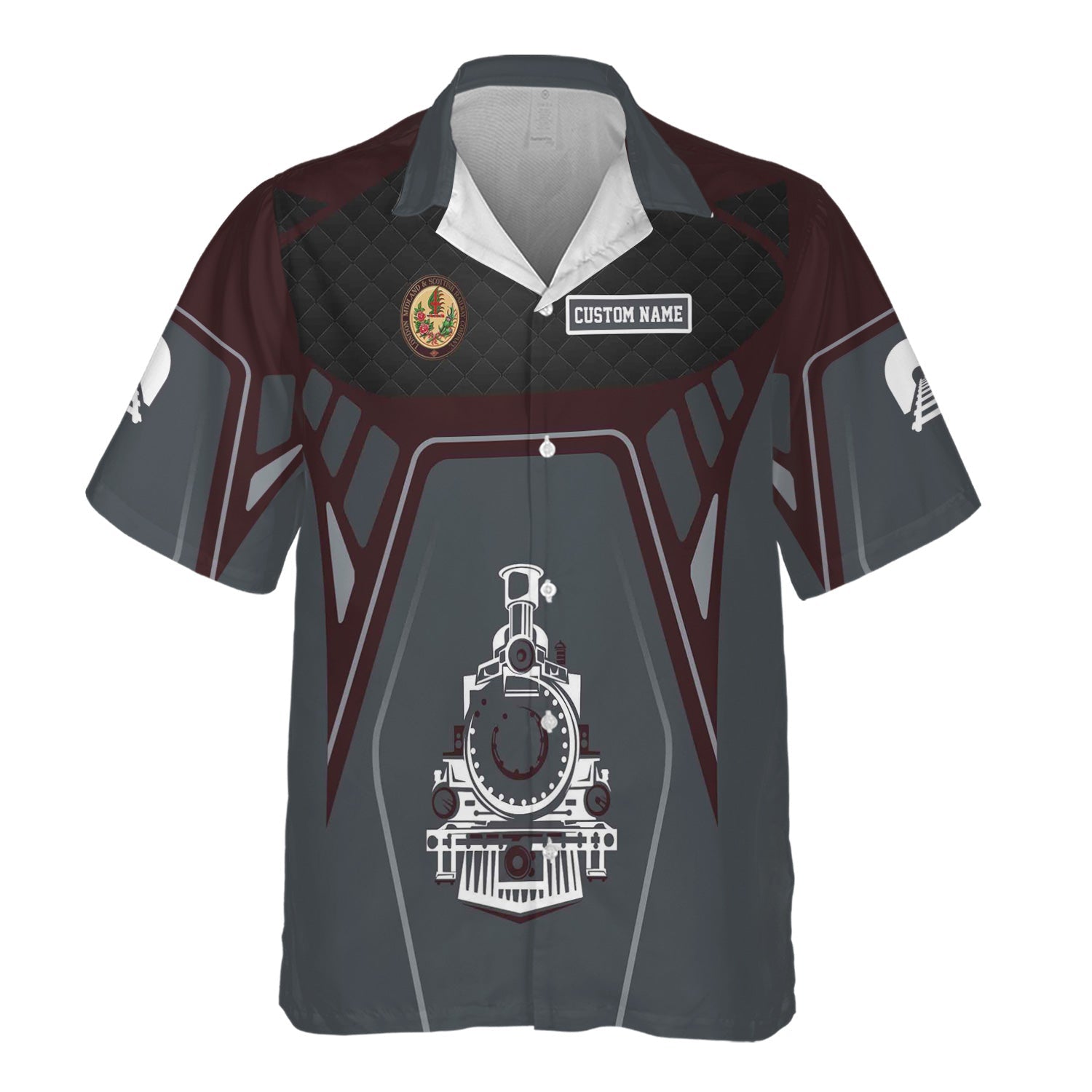 Railspirit Personalized London, Midland and Scottish Railway Hawaiian Shirt Steam Locomotive Engine Graphic Train Shirt All Over Print