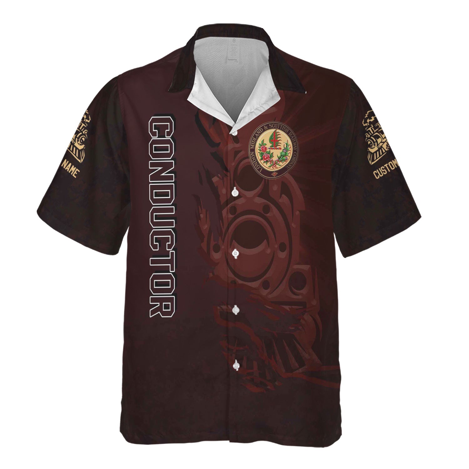 Railspirit Personalized London, Midland and Scottish Railway Hawaiian Shirt Blazing Style with Custom Position Train Shirt