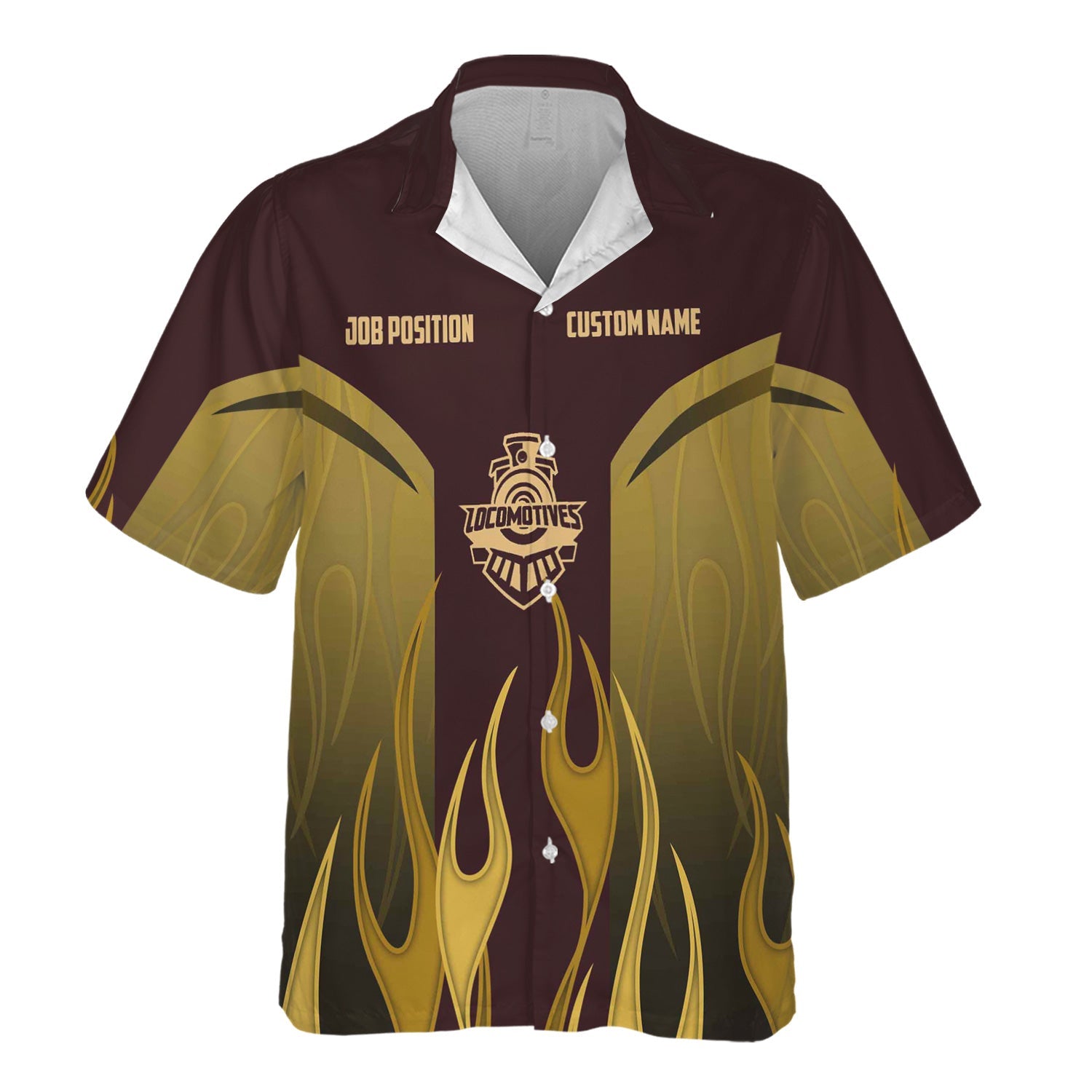 Railspirit Custom Name and Job Title London, Midland and Scottish Railway Hawaiian Shirt Flame Graphic Train Shirt For Rail Workers