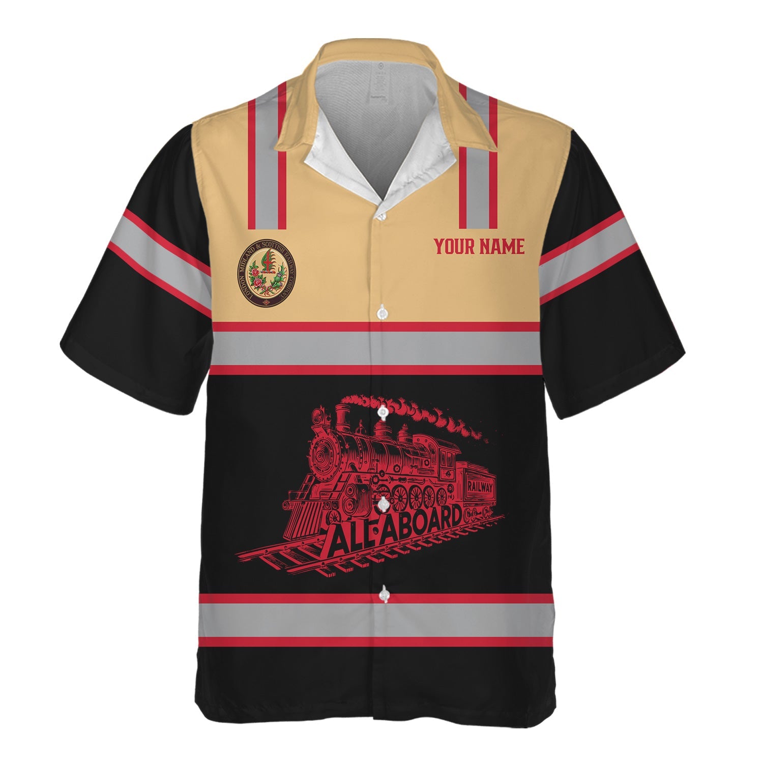 Railspirit Custom Name London, Midland and Scottish Railway Hawaiian Shirt Eat Train Sleep Repeat Printed Train Shirt