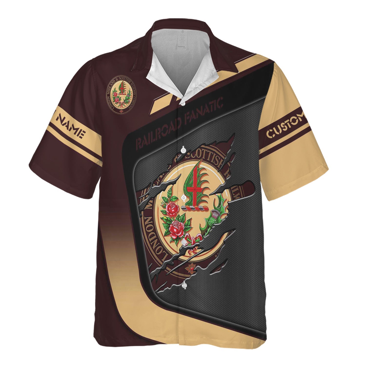 Railspirit Personalized London, Midland and Scottish Railway Hawaiian Shirt Ripped Texture Style Train Shirt For Railroad Fanatic