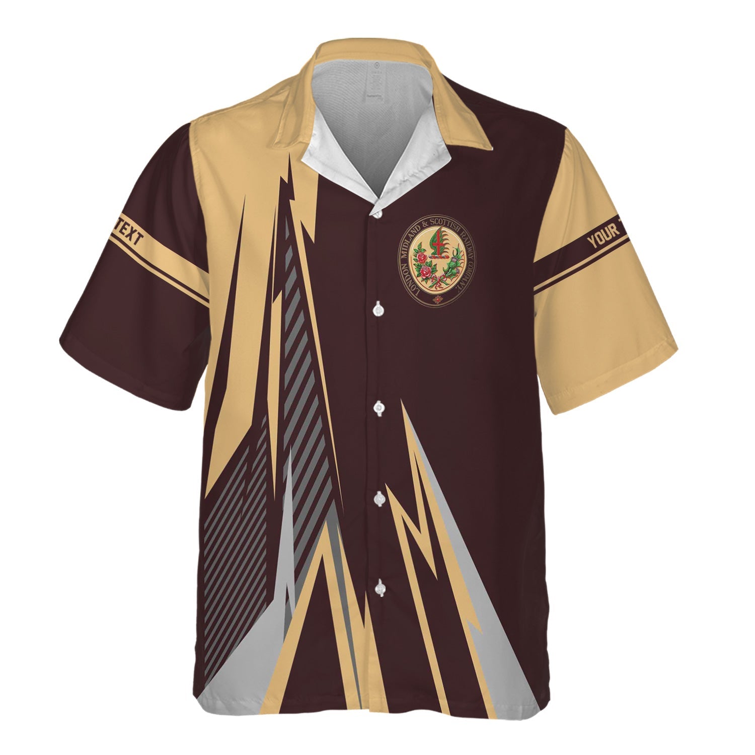 Railspirit Personalized London, Midland and Scottish Railway Hawaiian Shirt Lightning-Inspired Railway Style Shirt For Train Lovers