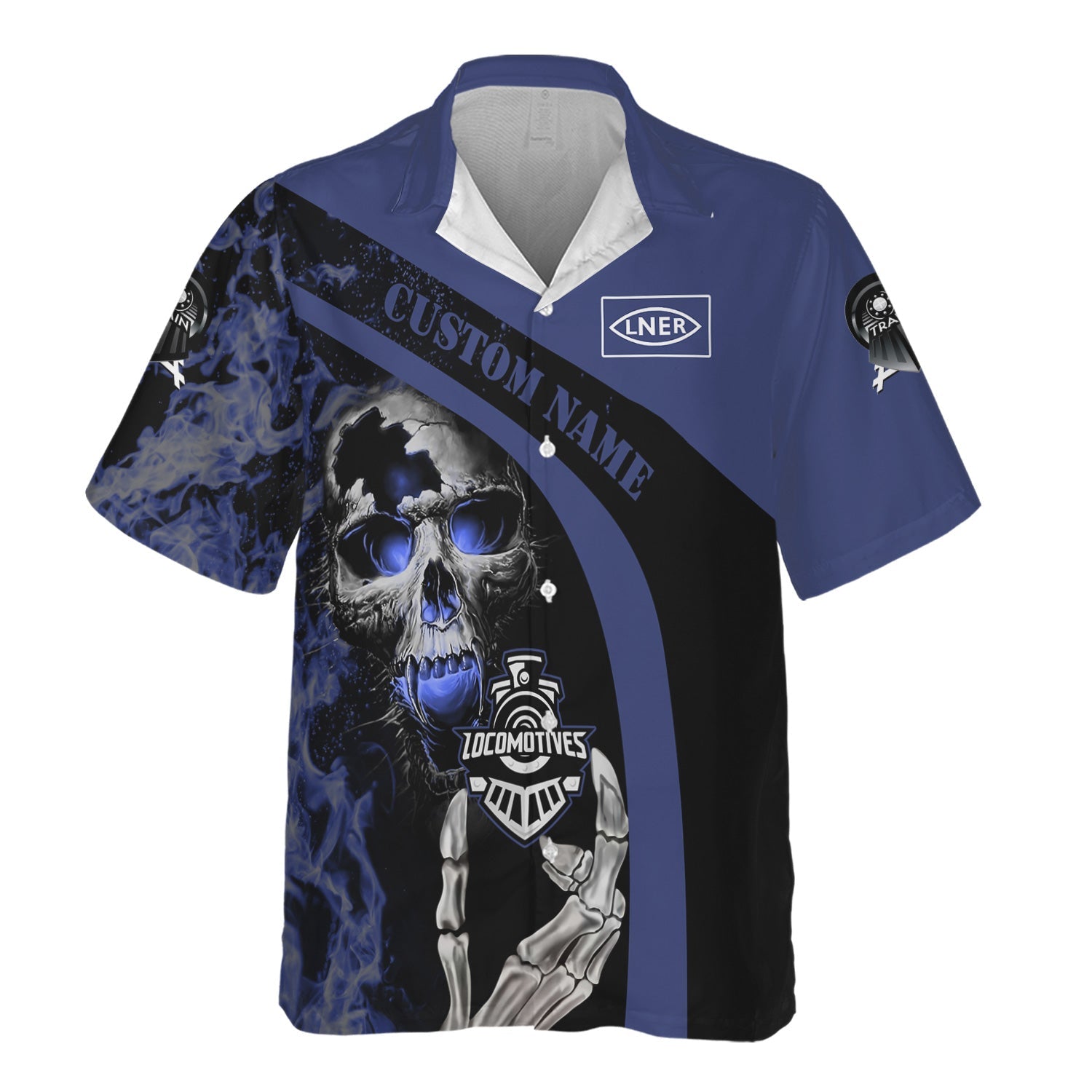 Railspirit Personalized London and North Eastern Railway Hawaiian Shirt Flame Skull Design Train Shirt for Locomotive Fans