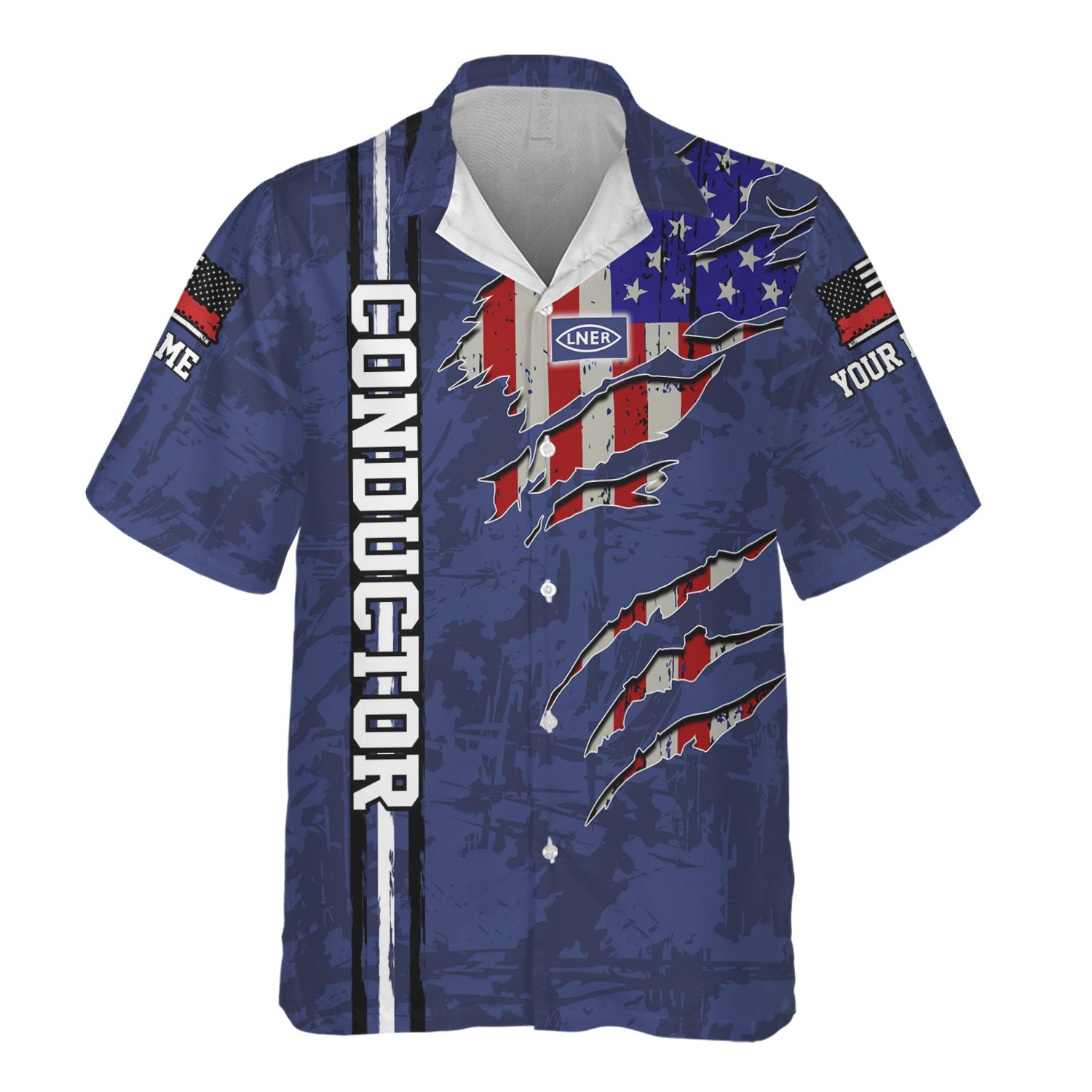 Railspirit Personalized London and North Eastern Railway Hawaiian Shirt USA Flag Claw Art with Custom Job Train Shirt
