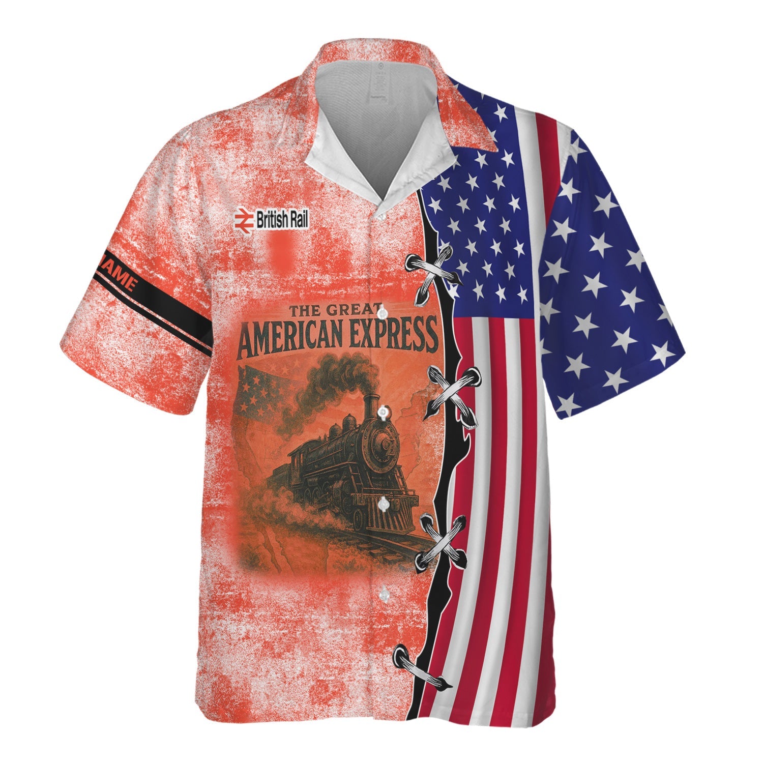 Railspirit Personalized British Railway Hawaiian Shirt Retro American Express Train With USA Flag Shirt