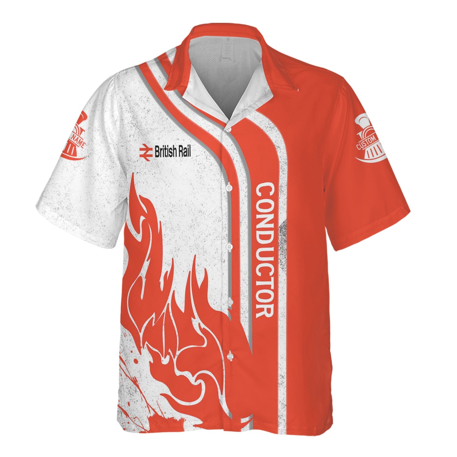 Railspirit Personalized British Railway Hawaiian Shirt Flame Design with Custom Job Position Train Shirt