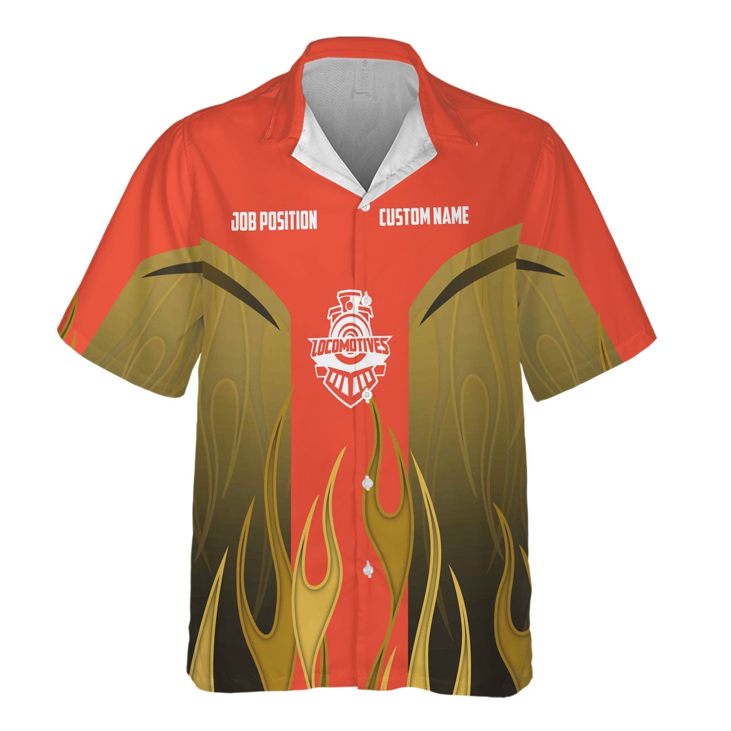 Railspirit Custom Name and Job Title British Railway Hawaiian Shirt Flame Graphic Train Shirt For Rail Workers