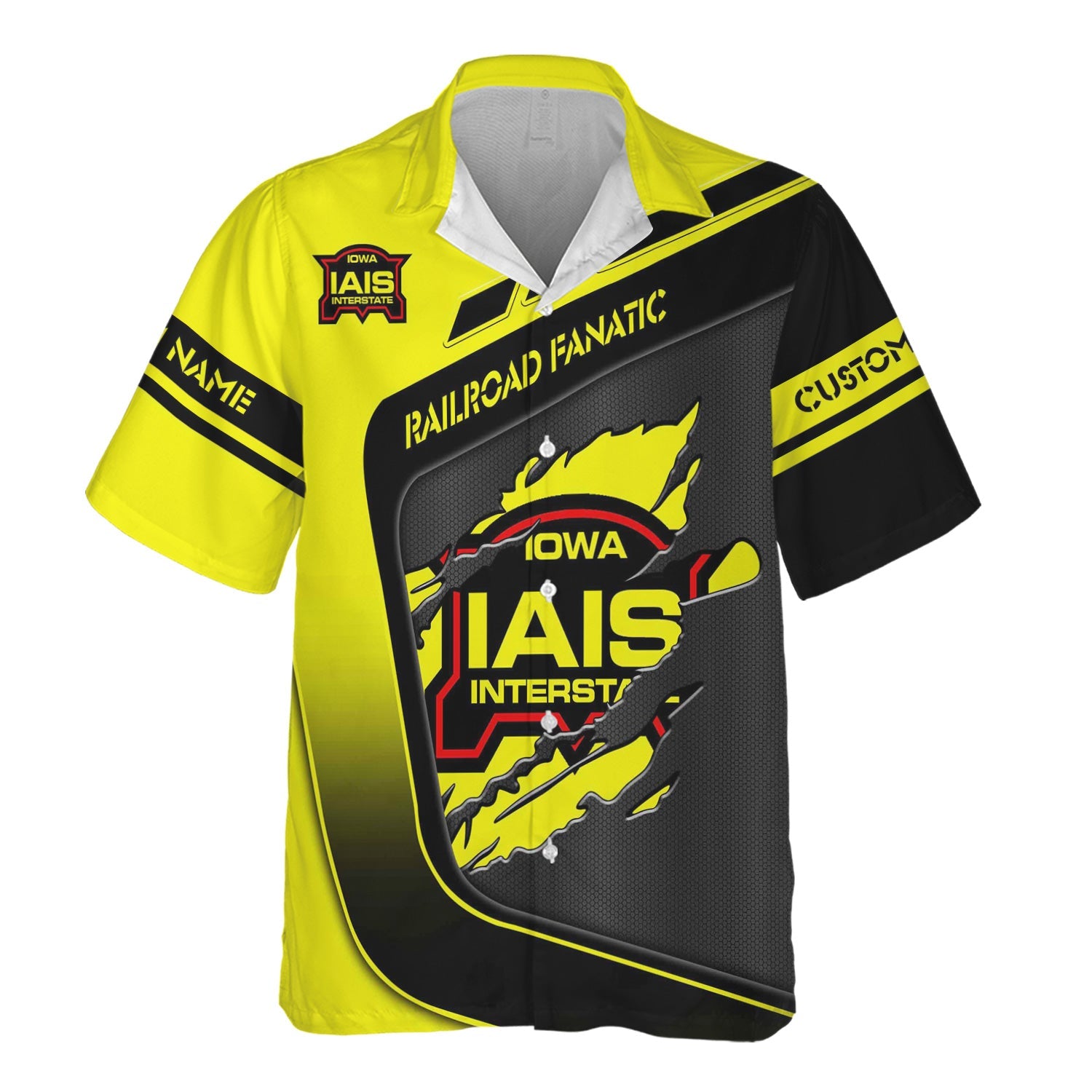 Railspirit Personalized Iowa Interstate Railroad Hawaiian Shirt Ripped Texture Style IAIS Train Shirt For Railroad Fanatic