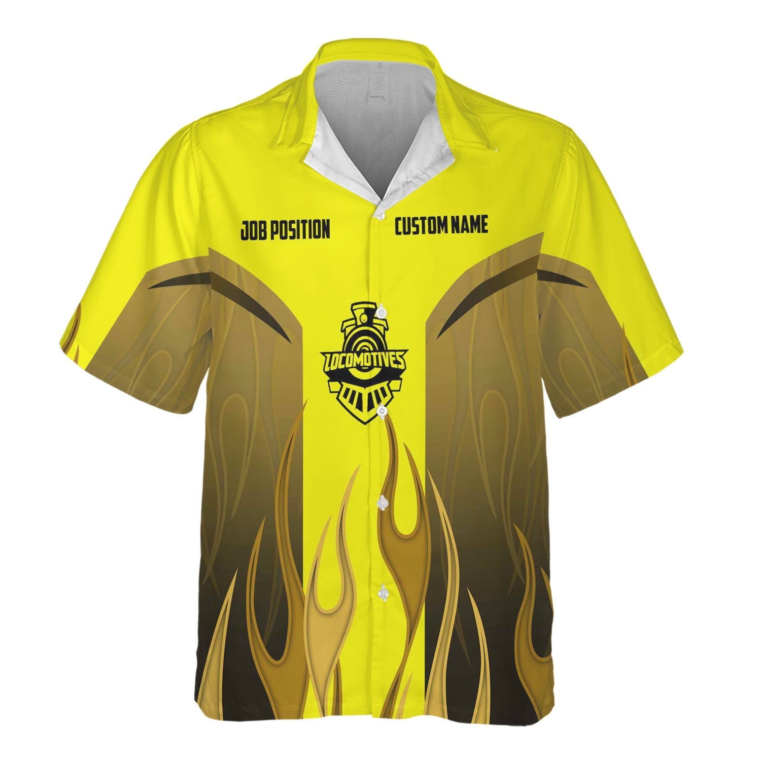 Railspirit Custom Name and Job Title Iowa Interstate Railroad Hawaiian Shirt Flame Graphic IAIS Train Shirt For Rail Workers