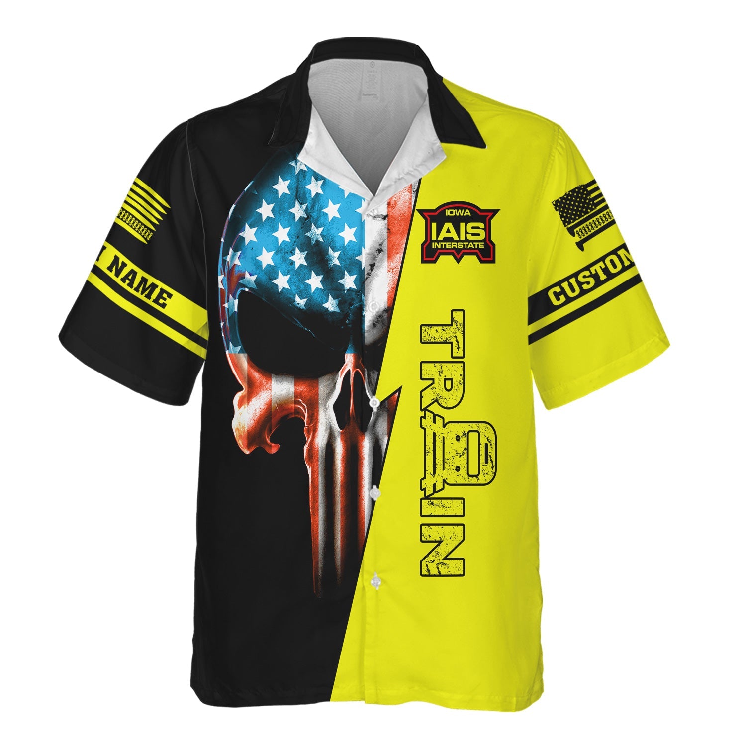 Railspirit Personalized Iowa Interstate Railroad Hawaiian Shirt Train Skull American Flag IAIS Shirt All Over Print