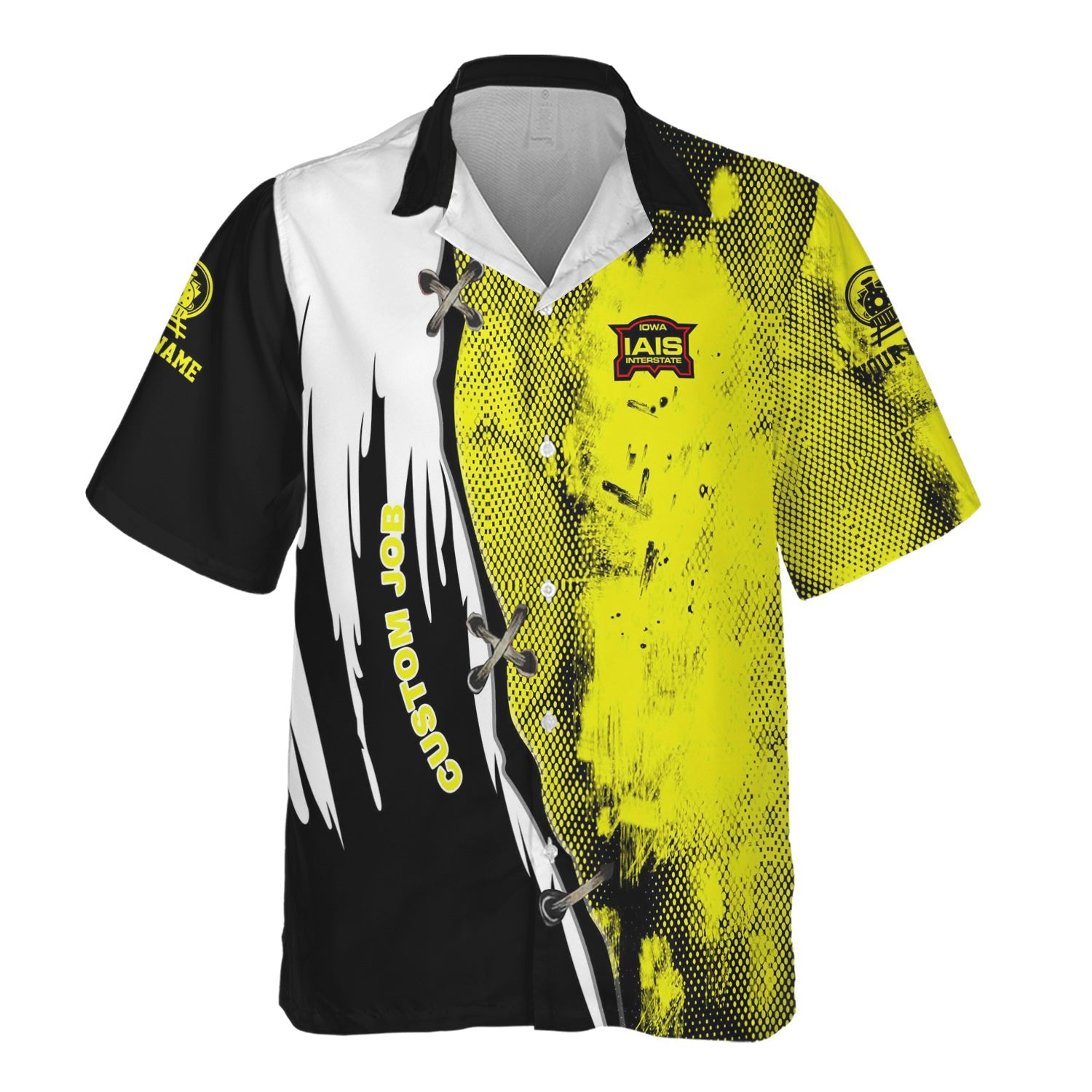 Railspirit Personalized Iowa Interstate Railroad Hawaiian Shirt Retro Stitches Design with Custom Position IAIS Train Shirt