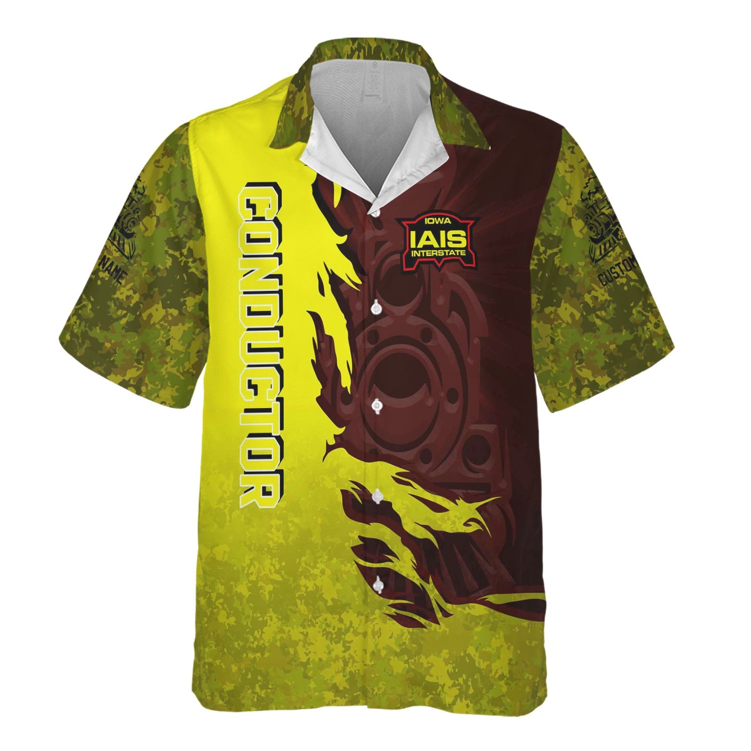Railspirit Personalized Iowa Interstate Railroad Hawaiian Shirt Blazing Style with Custom Position IAIS Train Shirt