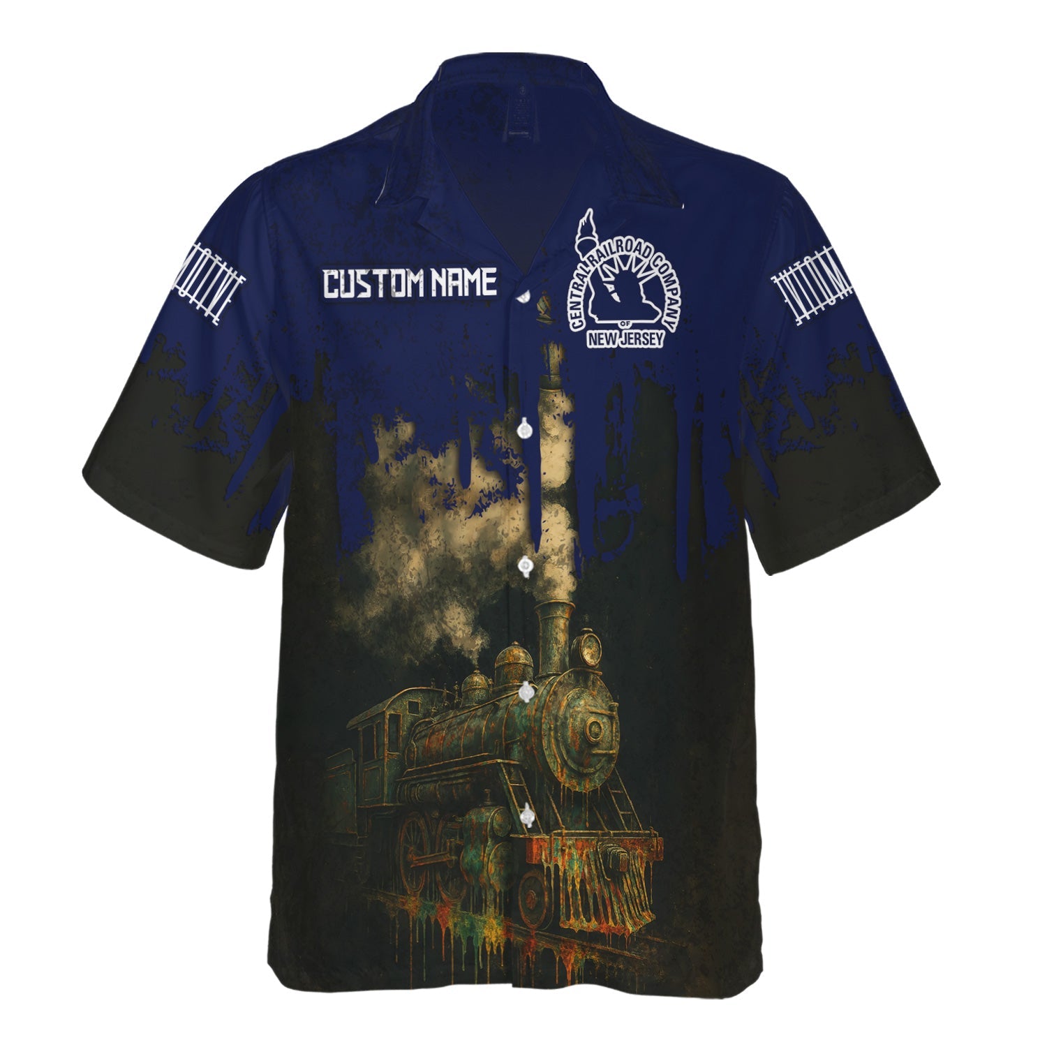 Railspirit Personalized CNJ Jersey Central Railroad Hawaiian Shirt Vintage Train Art Style Shirt For Locomotive Fans