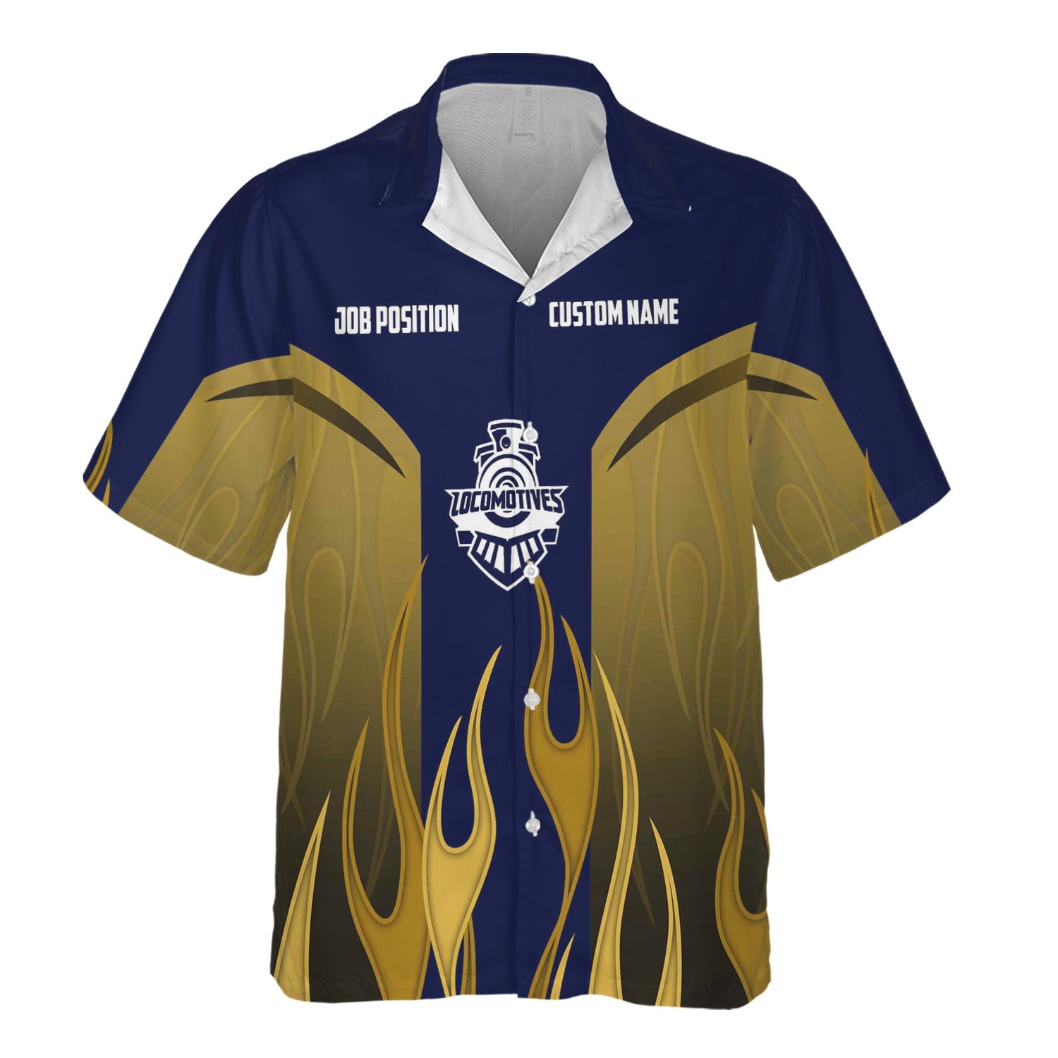 Railspirit Custom Name and Job Title Jersey Central Railroad Hawaiian Shirt Flame Graphic CNJ Train Shirt For Rail Workers