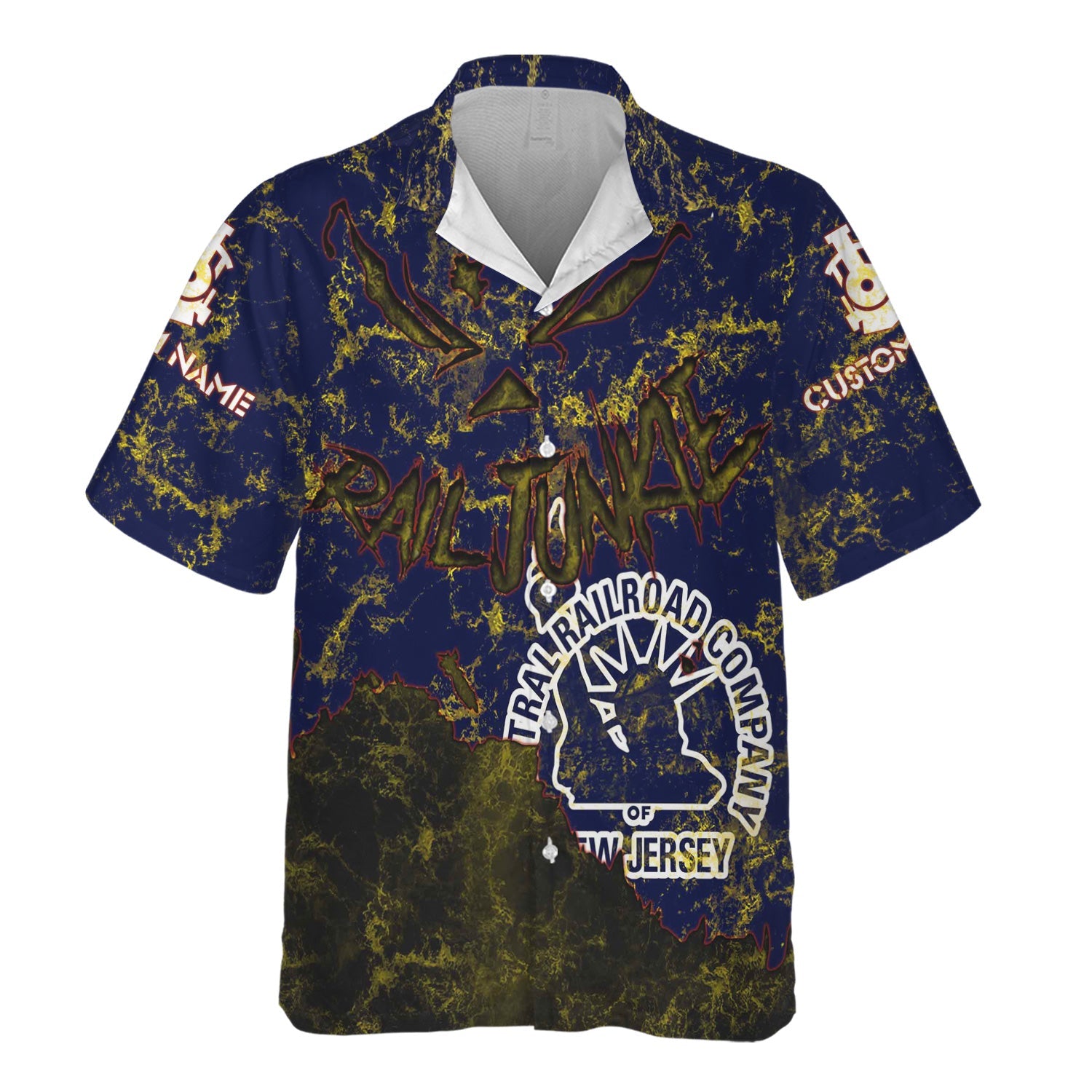 Railspirit Personalized Jersey Central Railroad Hawaiian Shirt Torn Graphic Style CNJ Train Shirt For Rail Junkie