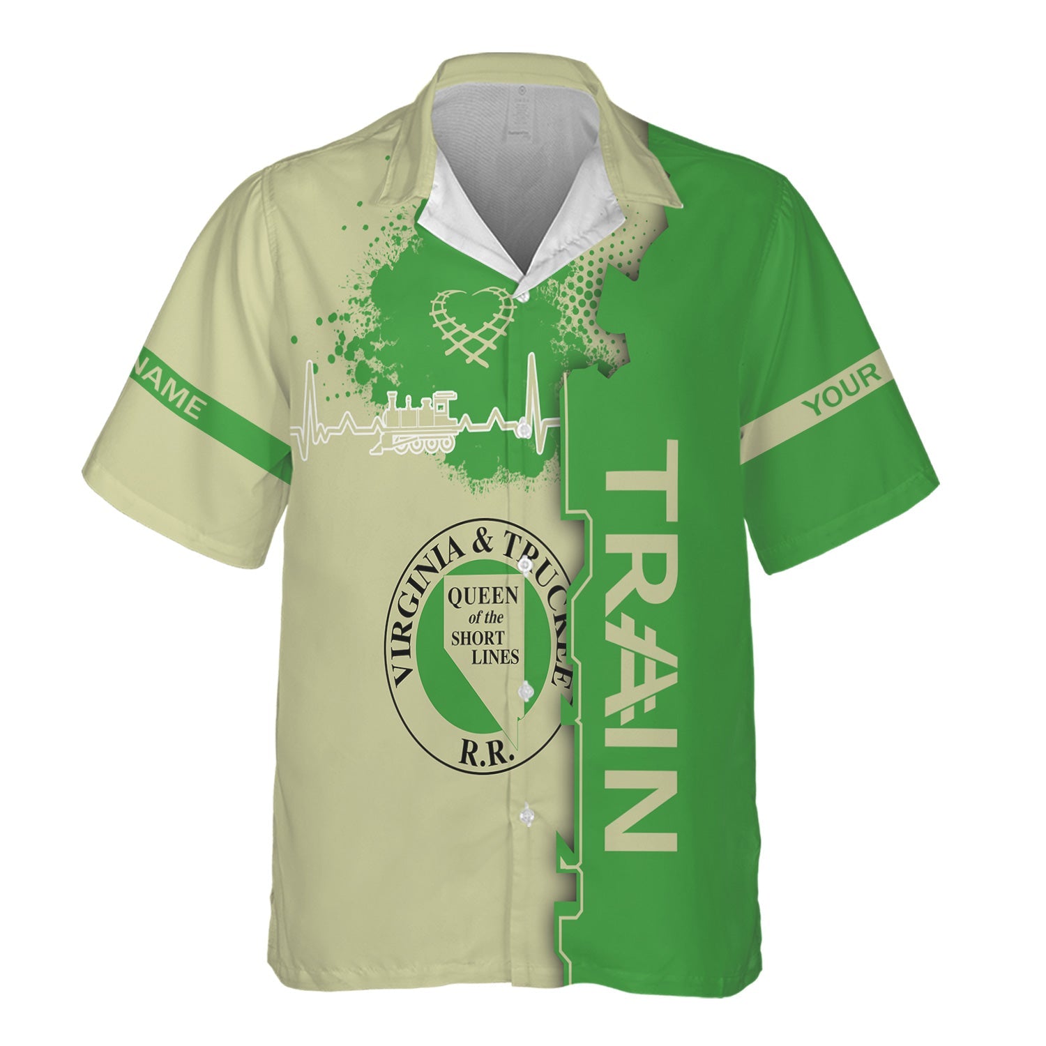 Railspirit Personalized Virginia & Truckee Railroad Hawaiian Shirt Engine Heartbeat and Track Love Style Shirt Gift Idea For Train Lovers