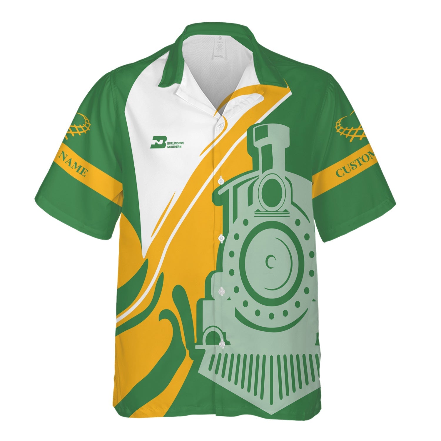 Railspirit Personalized Burlington Northern Railroad Hawaiian Shirt Flame-Inspired Style Shirt Gift Idea For Train Lovers