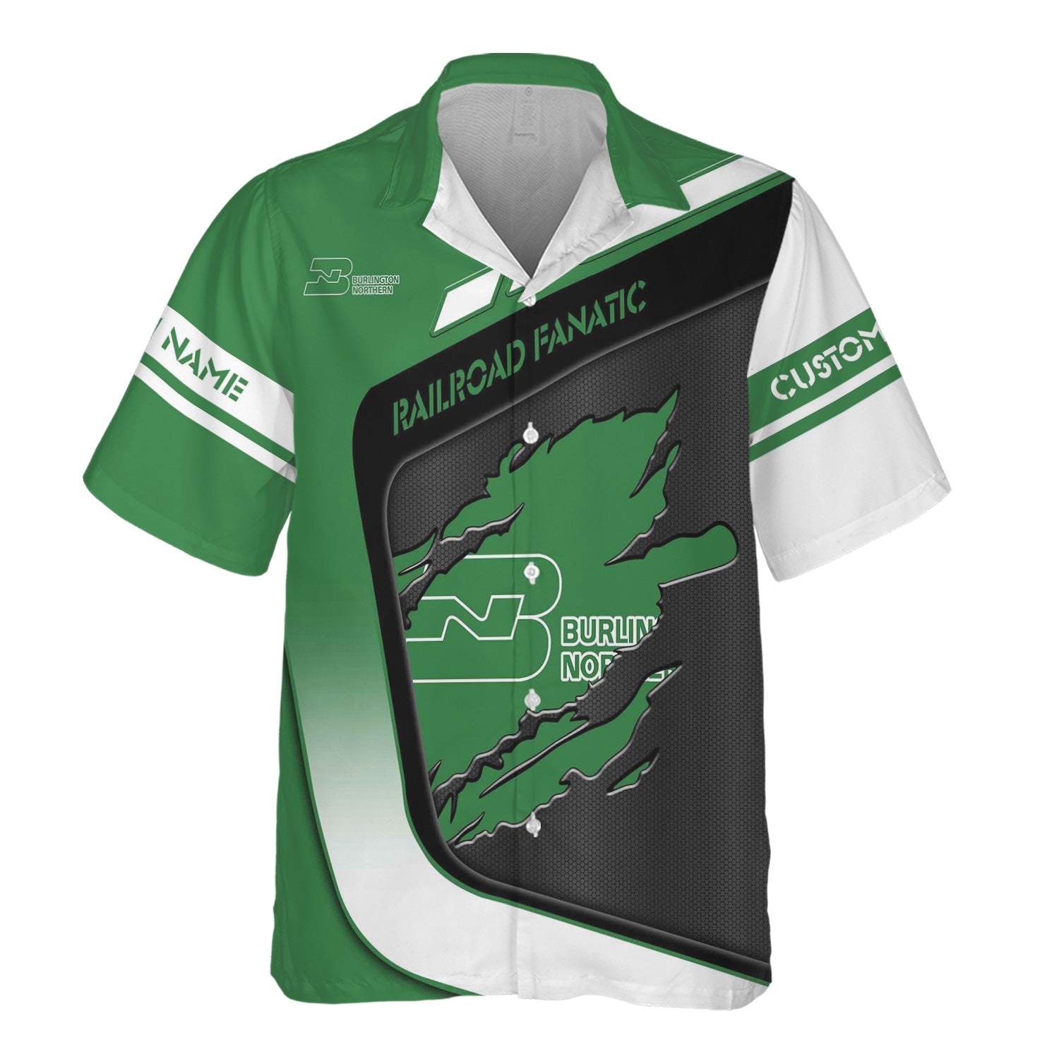 Railspirit Personalized Burlington Northern Railroad Hawaiian Shirt Ripped Texture Style Train Shirt For Railroad Fanatic