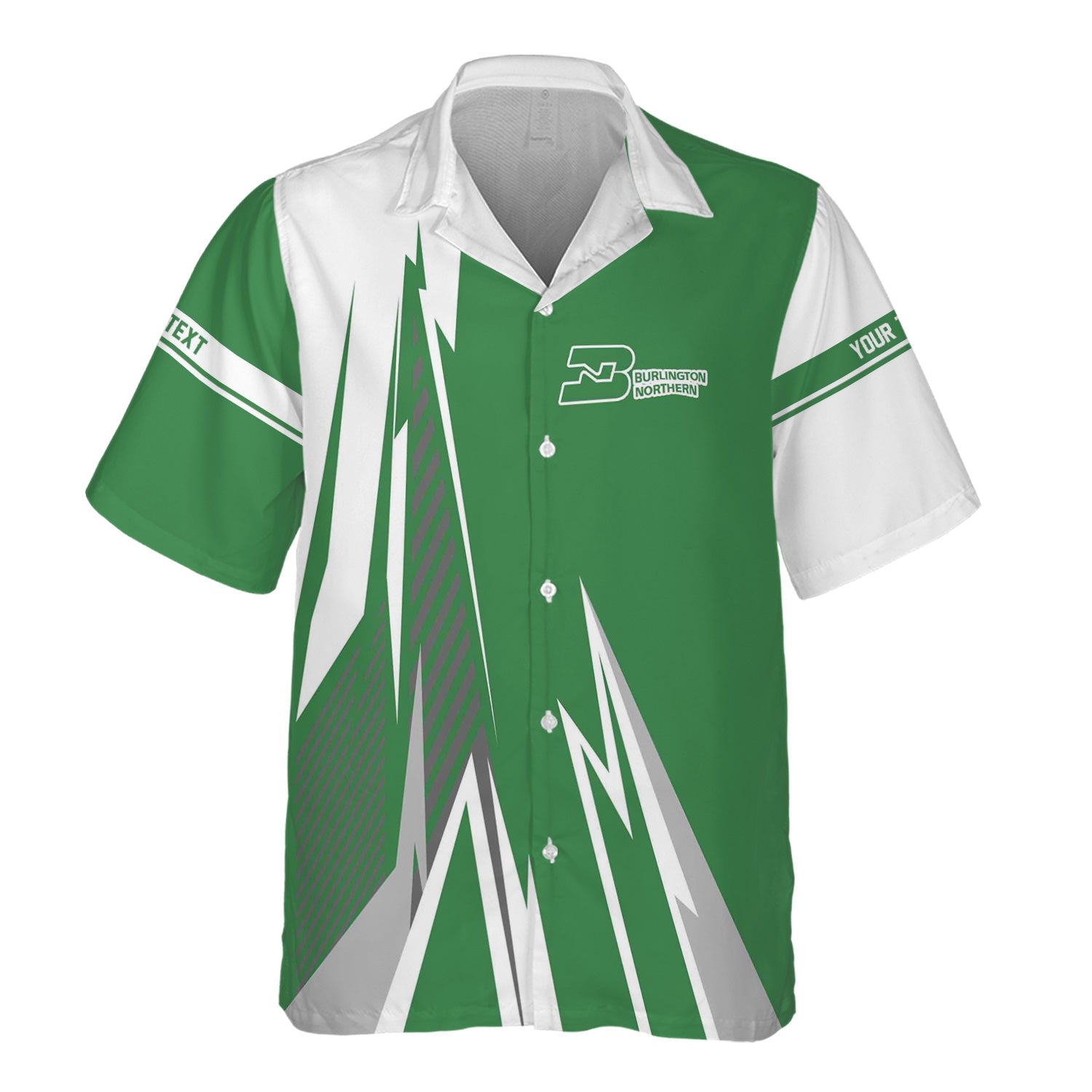 Railspirit Personalized Burlington Northern Railroad Hawaiian Shirt Lightning-Inspired Railway Style Shirt For Train Lovers