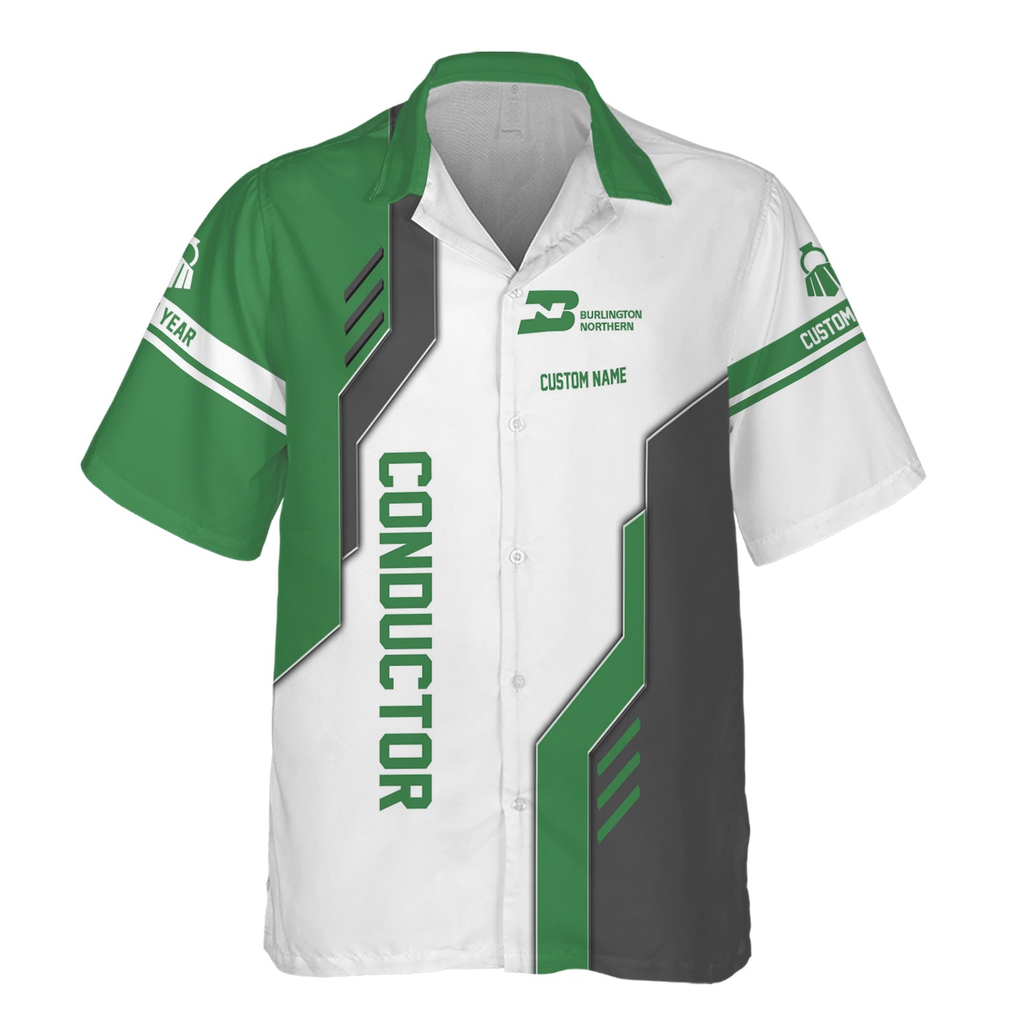 Railspirit Personalized Burlington Northern Railroad Hawaiian Shirt Unique Railway Style with Custom Job Train Shirt