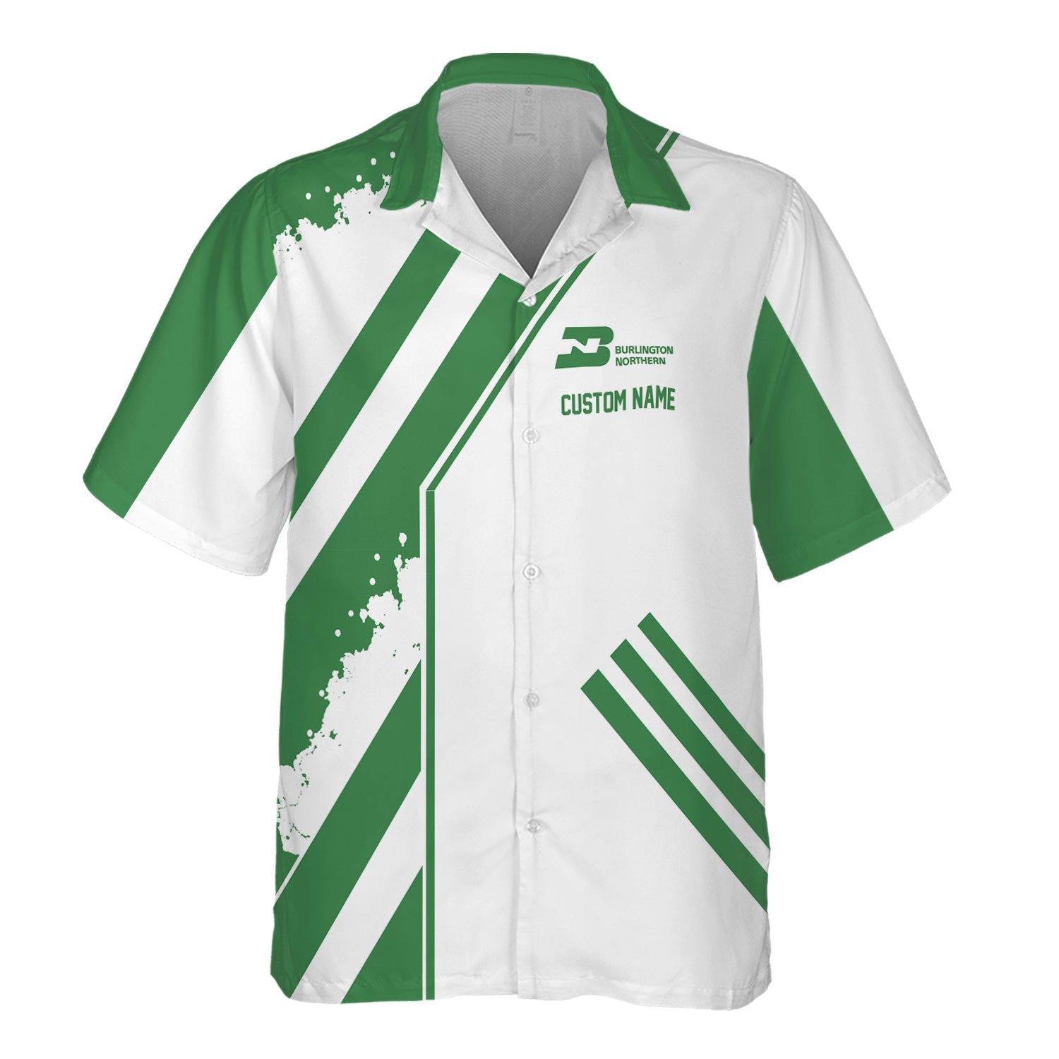 Railspirit Personalized Burlington Northern Railroad Hawaiian Shirt Locomotive Design Train Shirt for Train Enthusiast