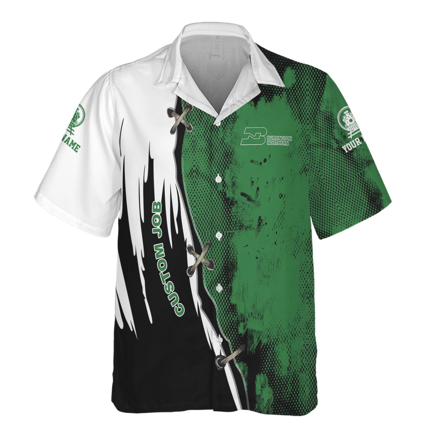 Railspirit Personalized Burlington Northern Railroad Hawaiian Shirt Retro Stitches Design with Custom Position Train Shirt