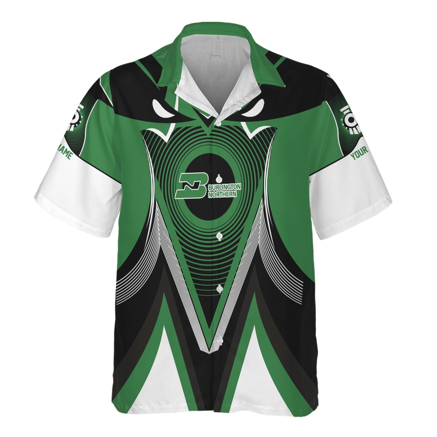 Railspirit Personalized Burlington Northern Railroad Hawaiian Shirt Vibrant Graphic Pattern Shirt For Train Enthusiasts